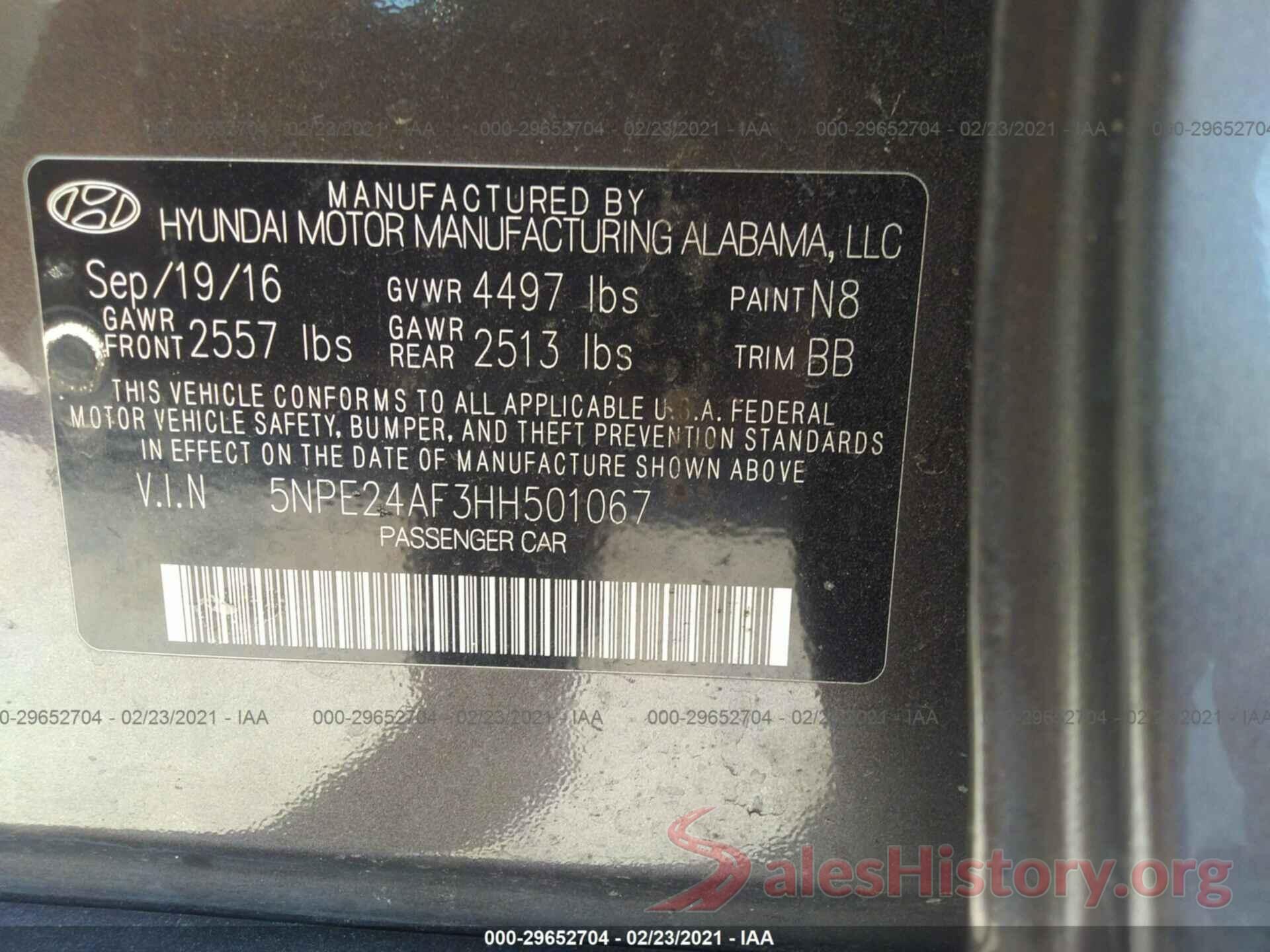 5NPE24AF3HH501067 2017 HYUNDAI SONATA