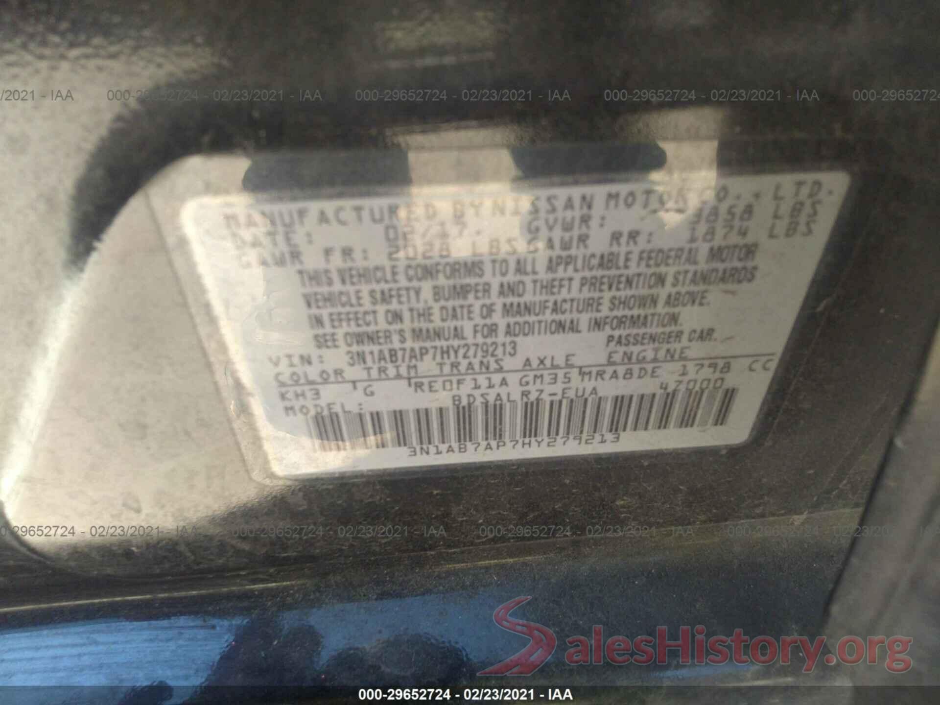 3N1AB7AP7HY279213 2017 NISSAN SENTRA