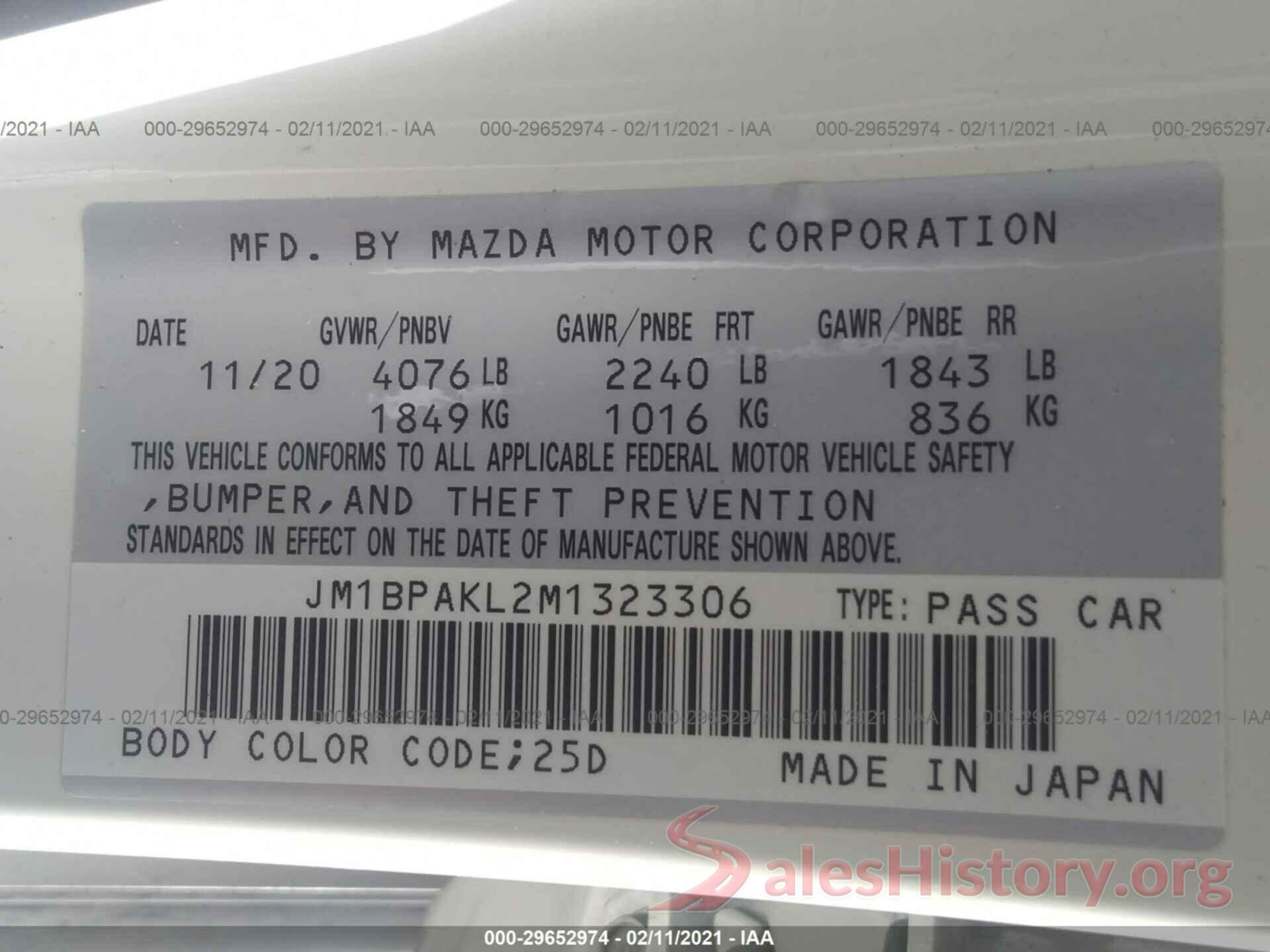 JM1BPAKL2M1323306 2021 MAZDA MAZDA3 HATCHBACK