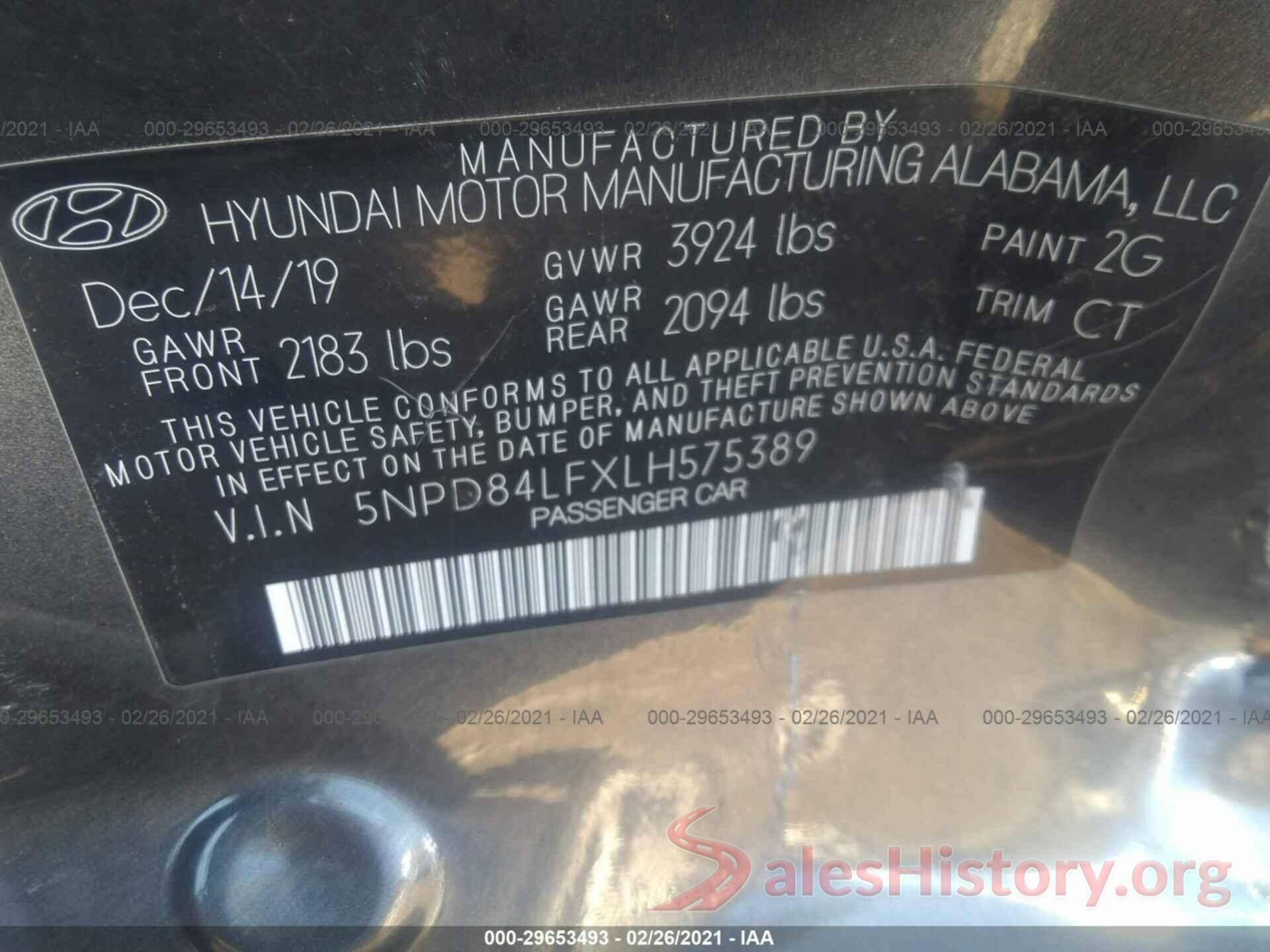 5NPD84LFXLH575389 2020 HYUNDAI ELANTRA