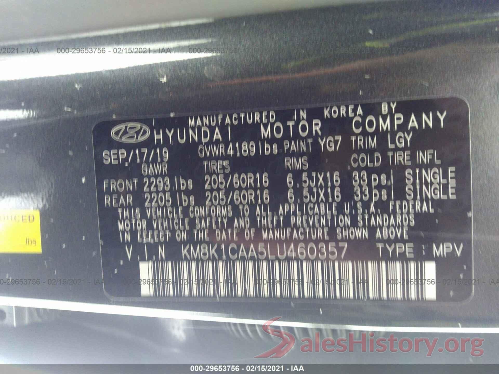 KM8K1CAA5LU460357 2020 HYUNDAI KONA