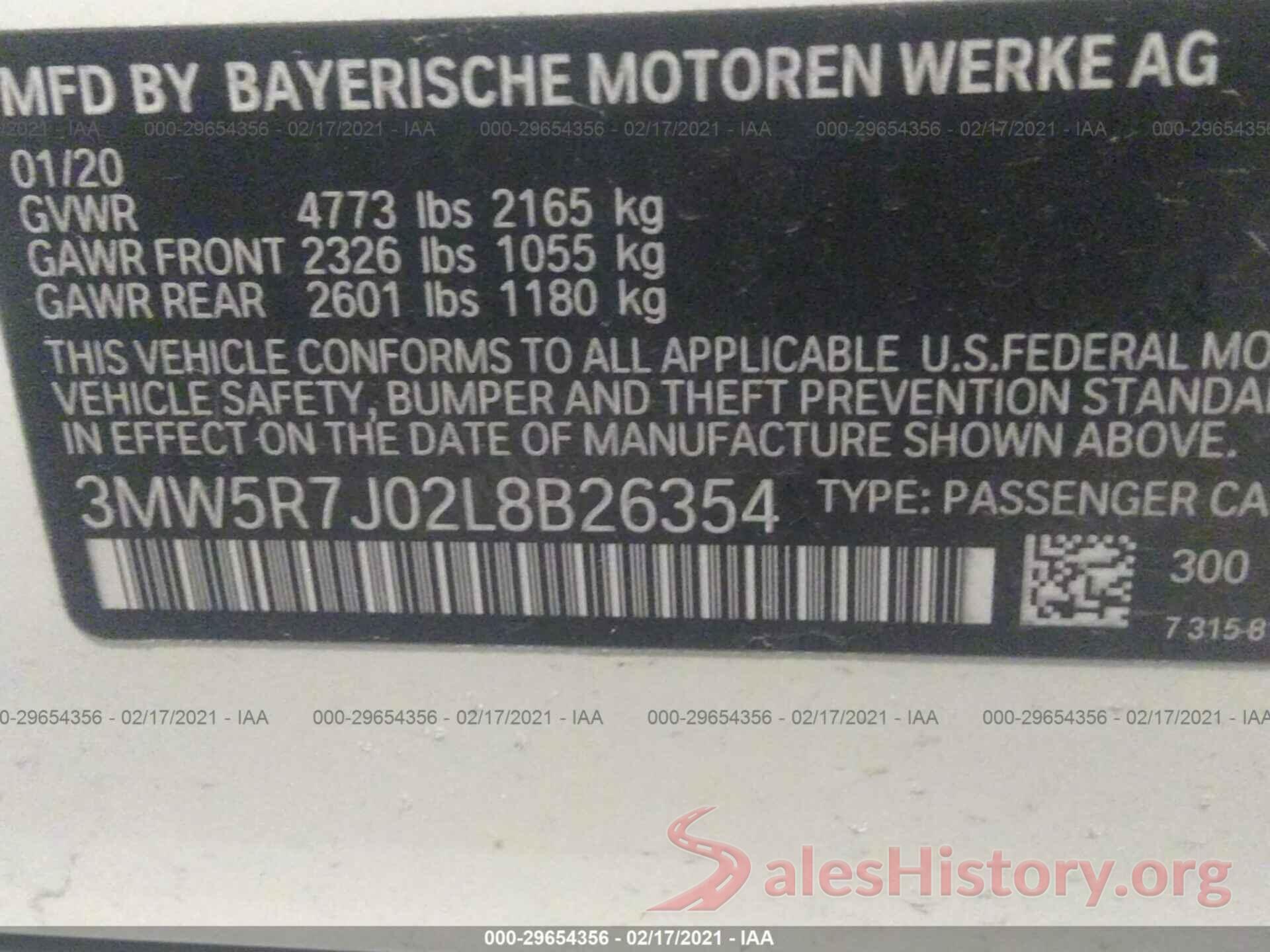 3MW5R7J02L8B26354 2020 BMW 3 SERIES