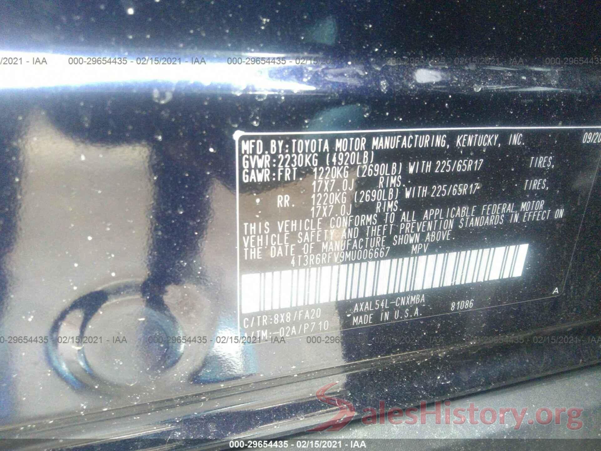 4T3R6RFV9MU006667 2021 TOYOTA RAV4