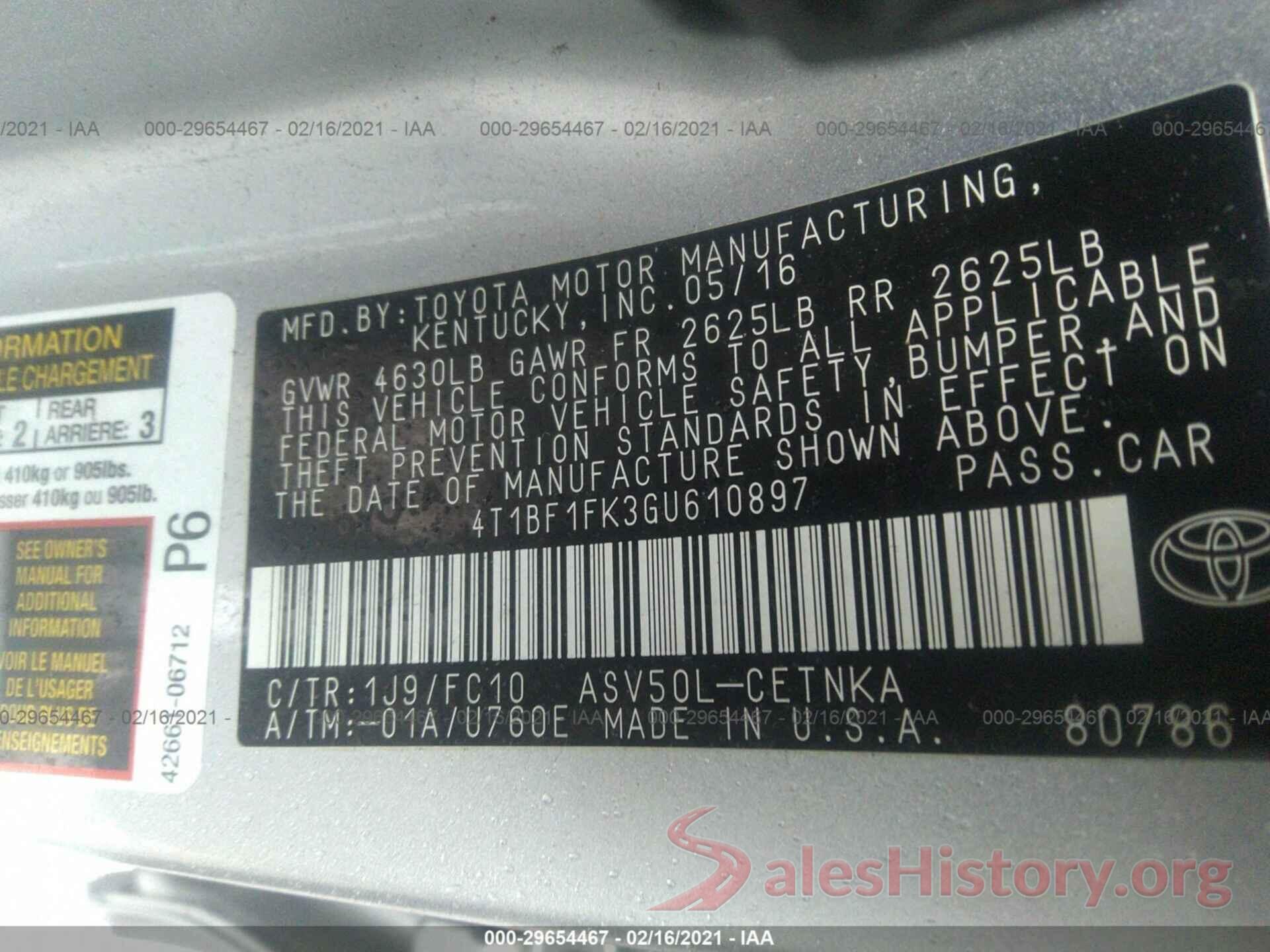 4T1BF1FK3GU610897 2016 TOYOTA CAMRY