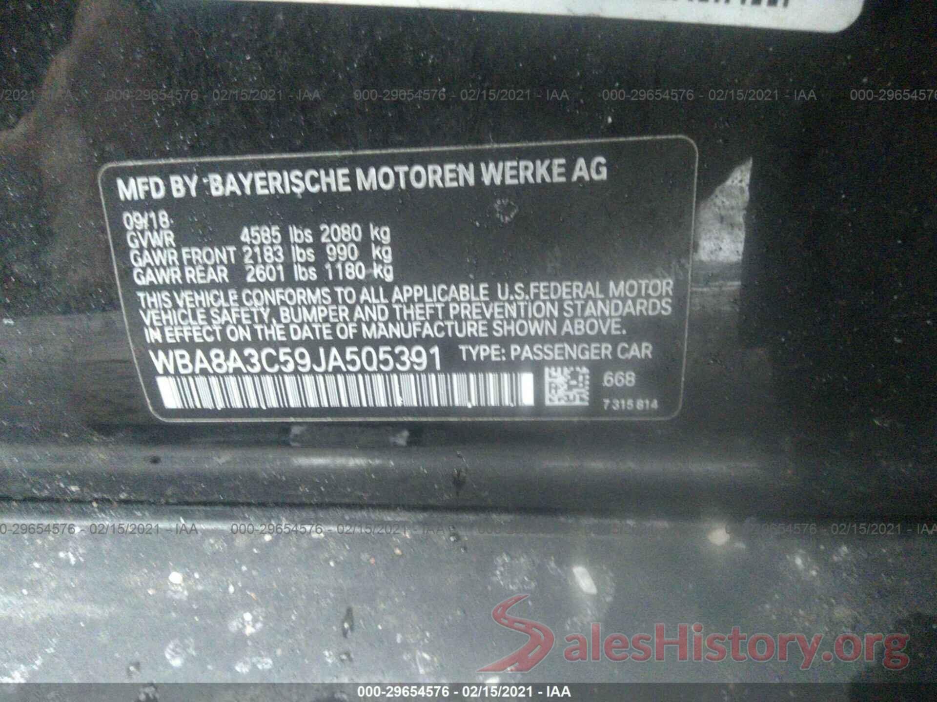 WBA8A3C59JA505391 2018 BMW 3 SERIES