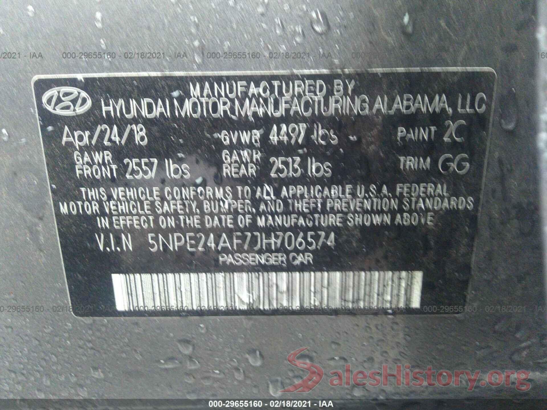 5NPE24AF7JH706574 2018 HYUNDAI SONATA