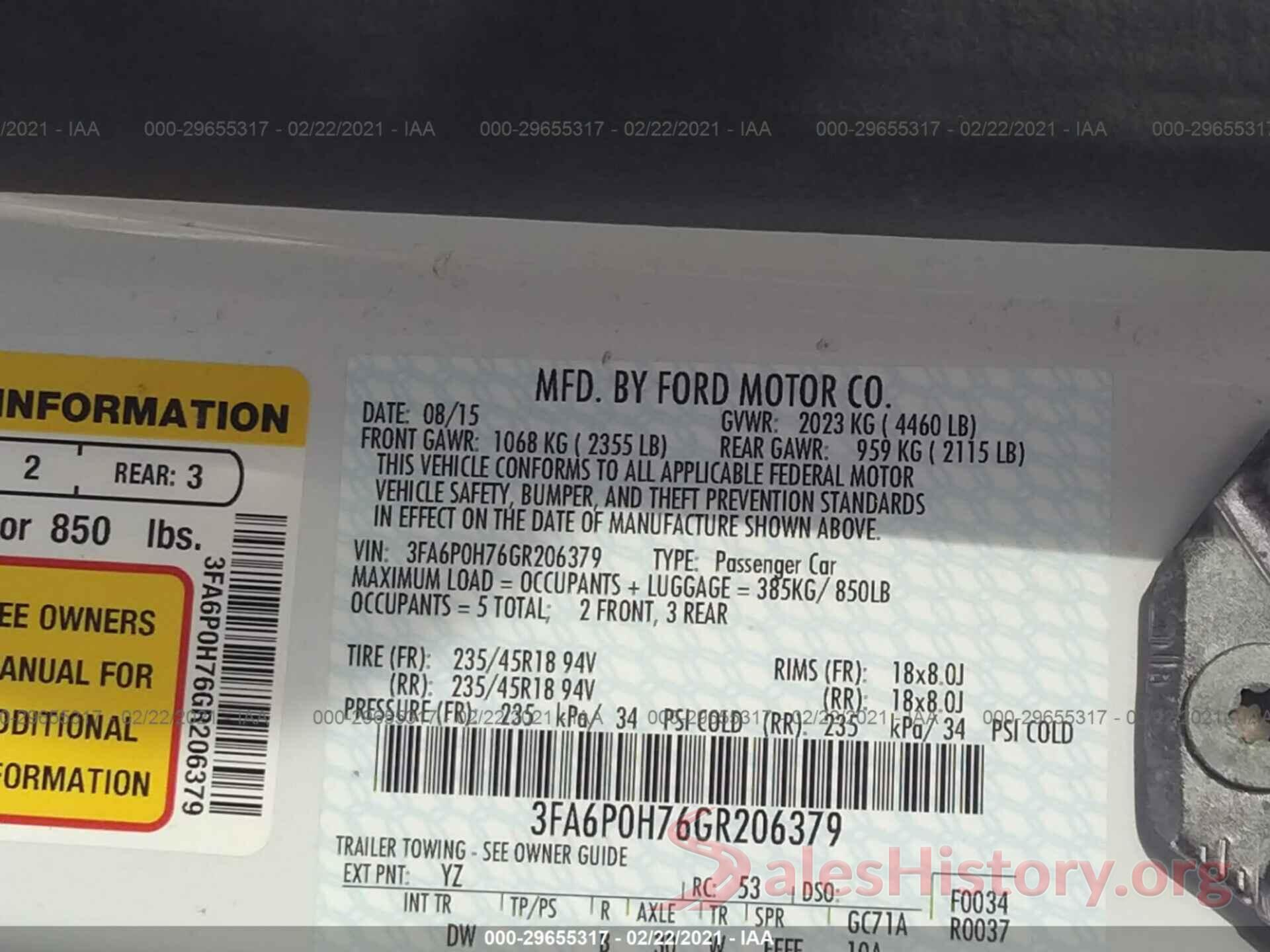 3FA6P0H76GR206379 2016 FORD FUSION