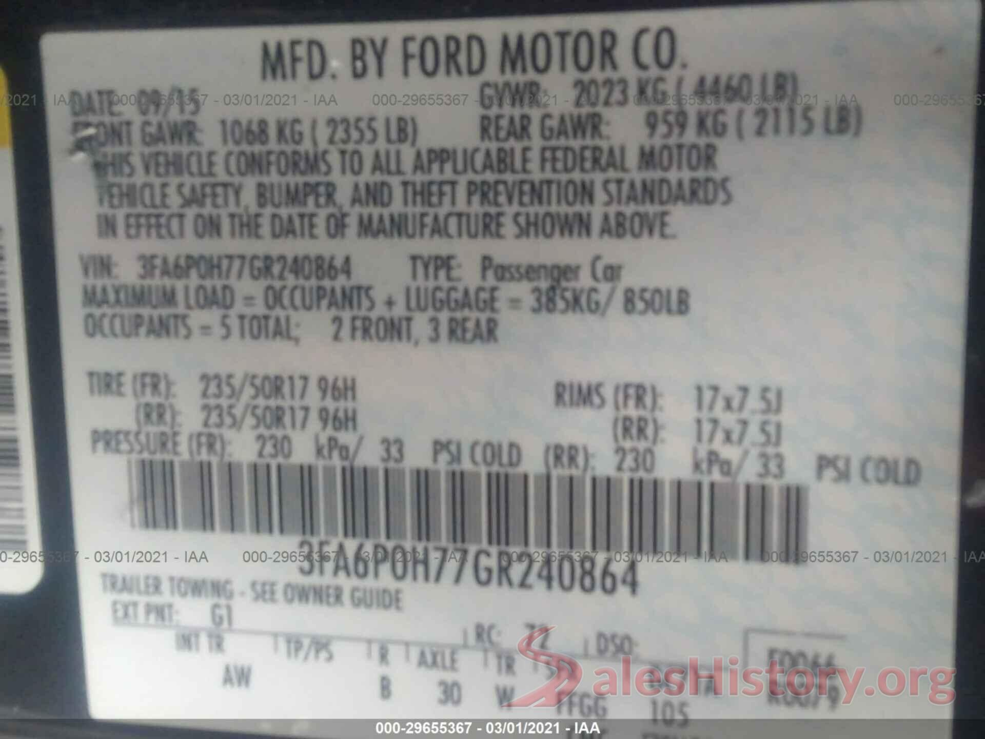 3FA6P0H77GR240864 2016 FORD FUSION