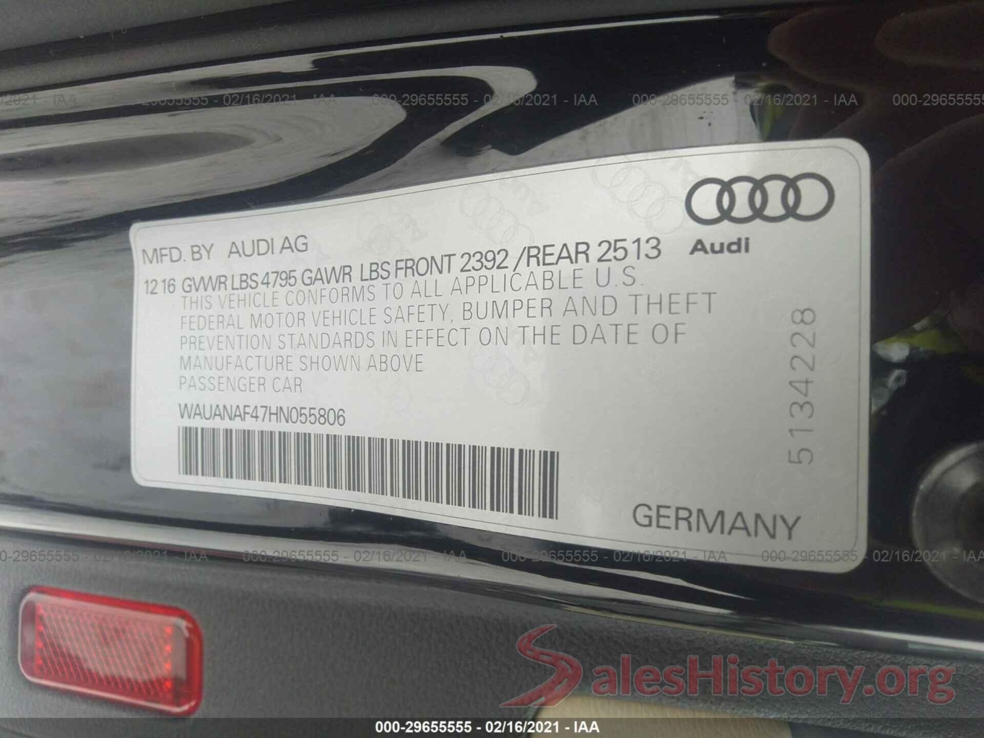 WAUANAF47HN055806 2017 AUDI A4