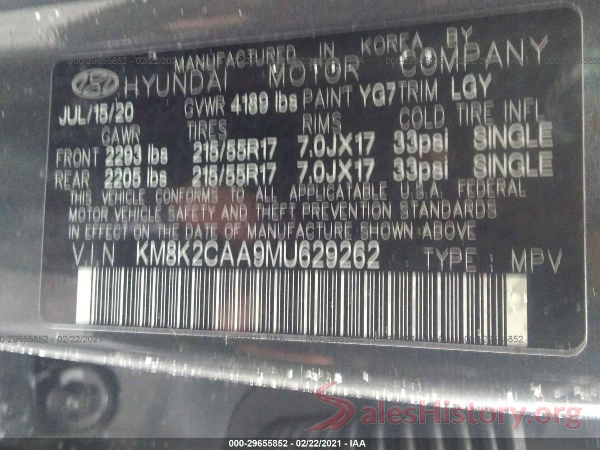 KM8K2CAA9MU629262 2021 HYUNDAI KONA