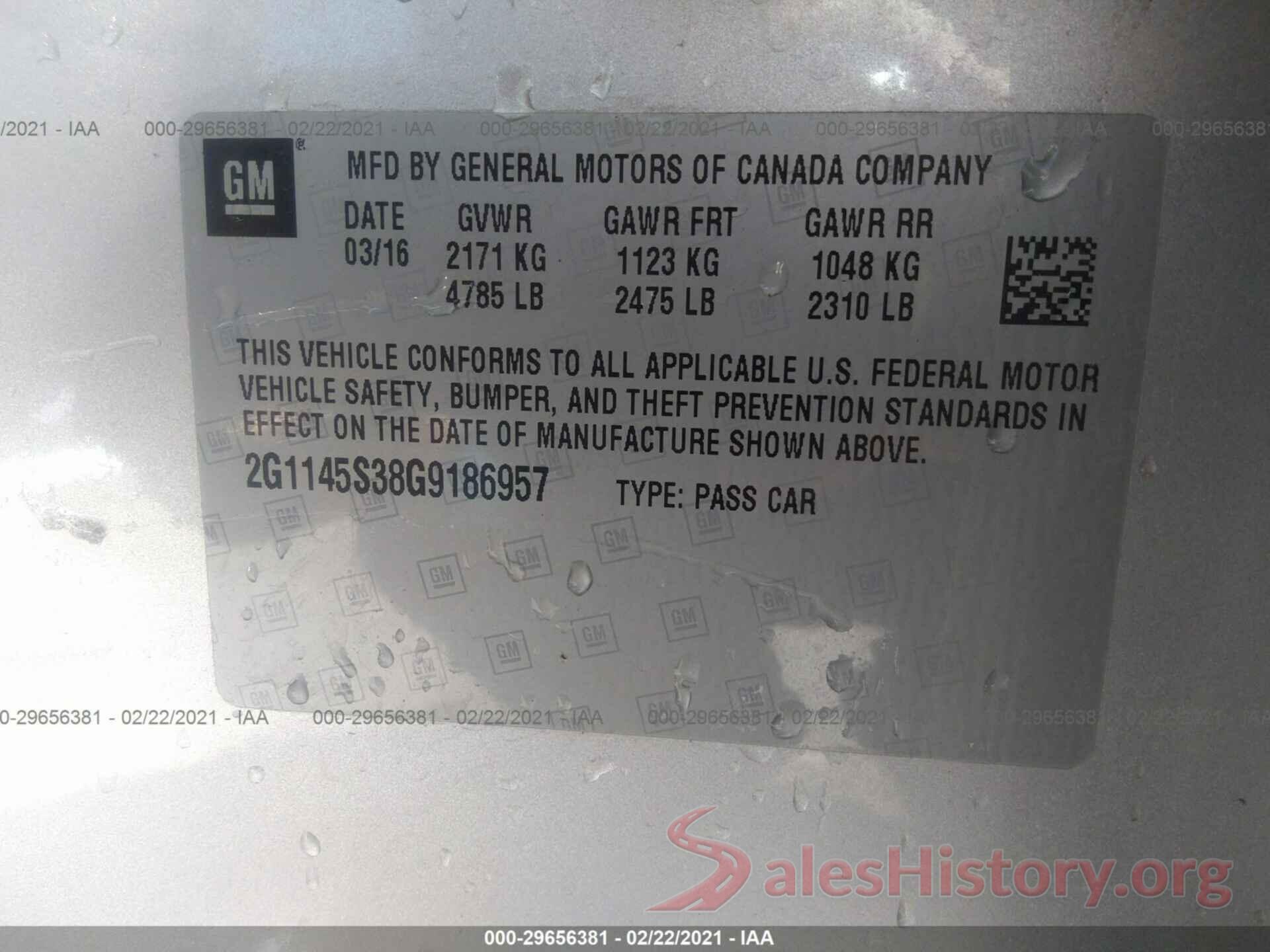 2G1145S38G9186957 2016 CHEVROLET IMPALA