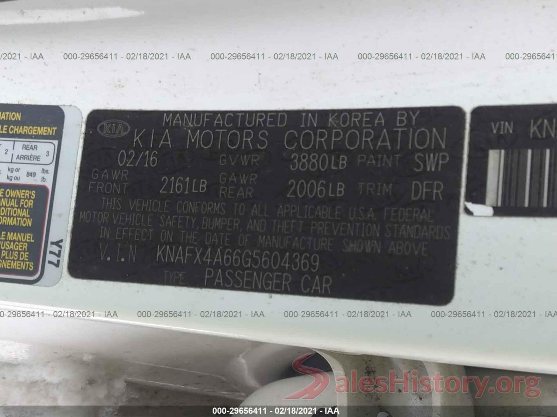 KNAFX4A66G5604369 2016 KIA FORTE