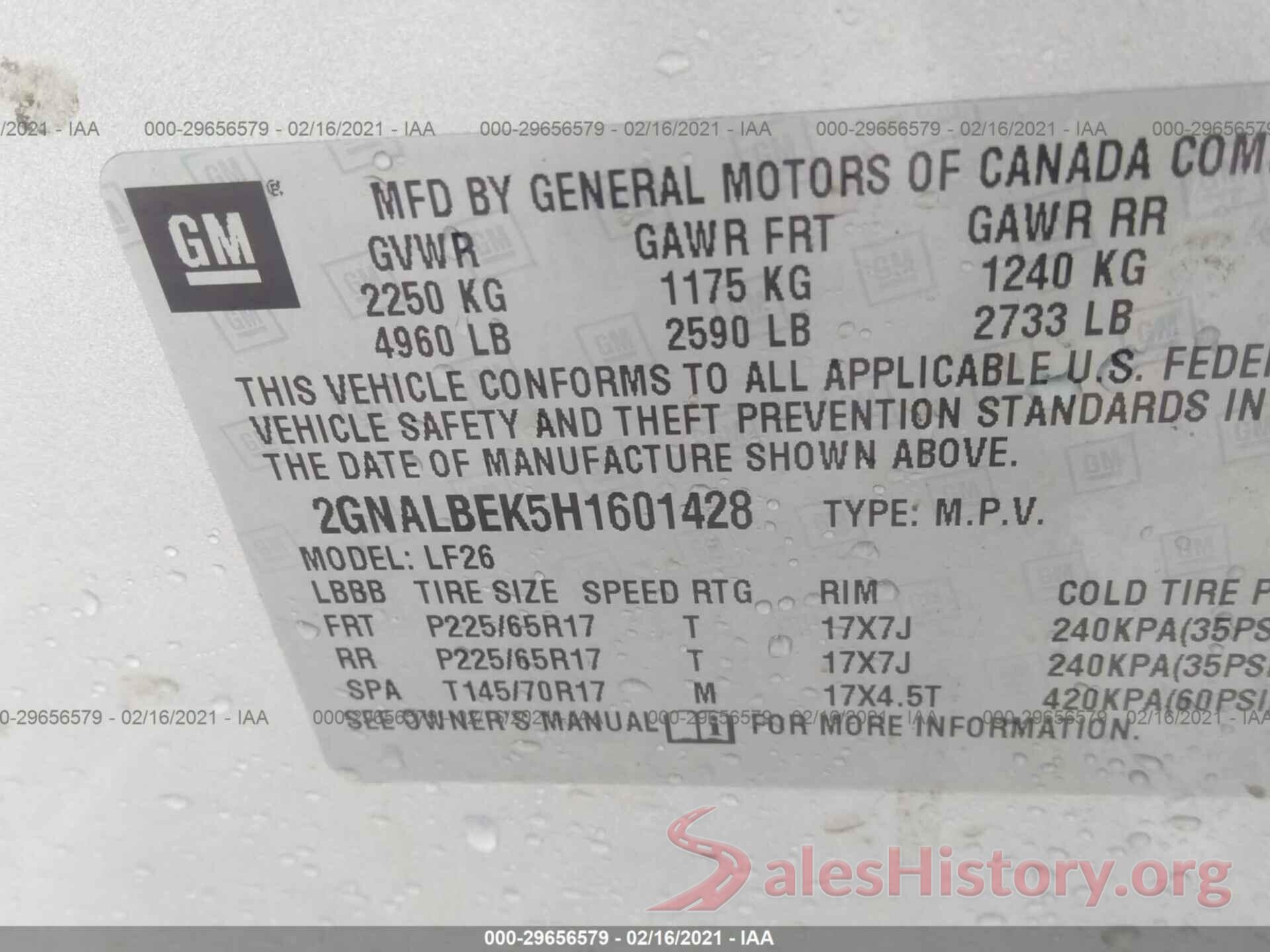 2GNALBEK5H1601428 2017 CHEVROLET EQUINOX