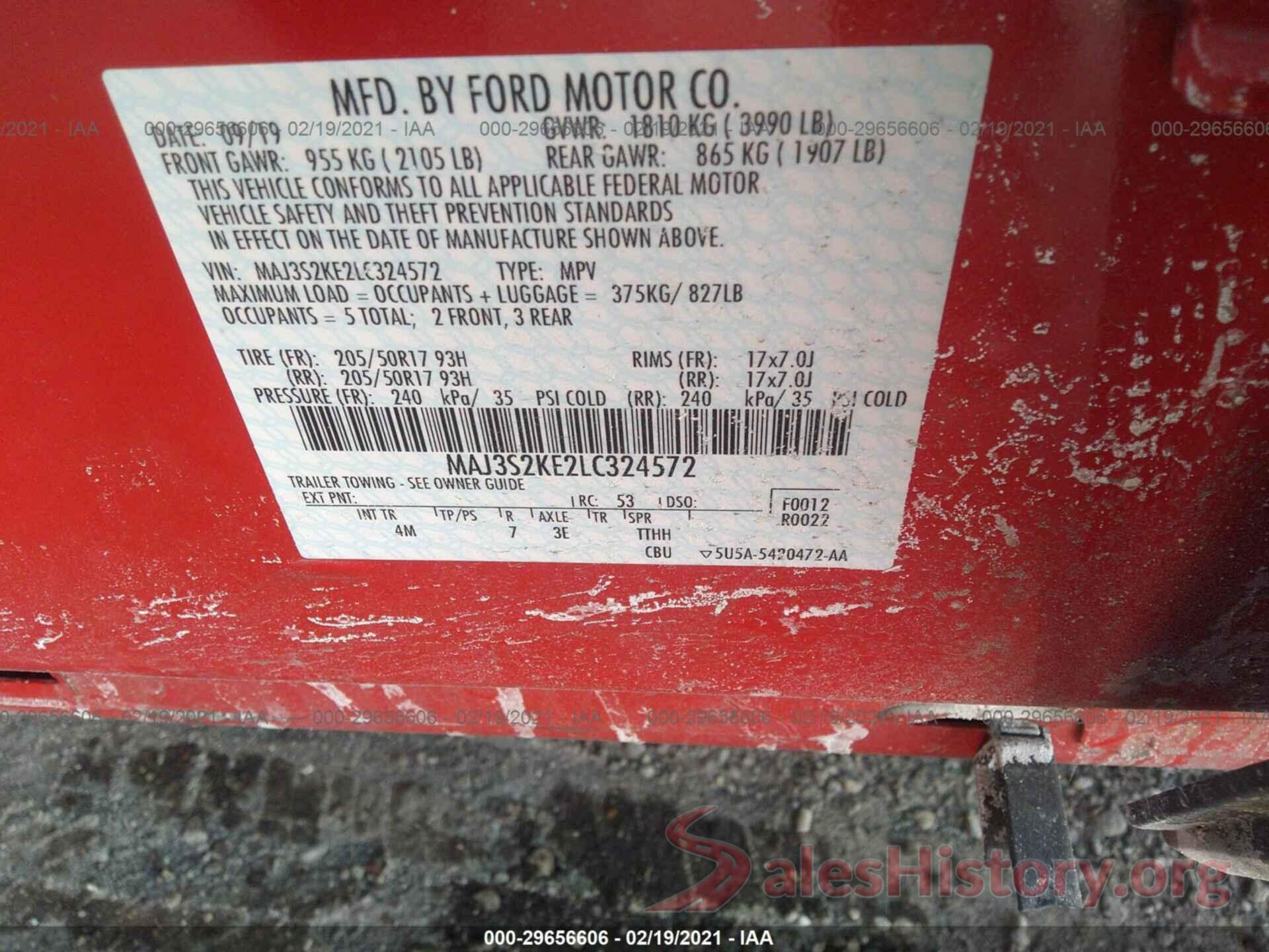 MAJ3S2KE2LC324572 2020 FORD ECOSPORT