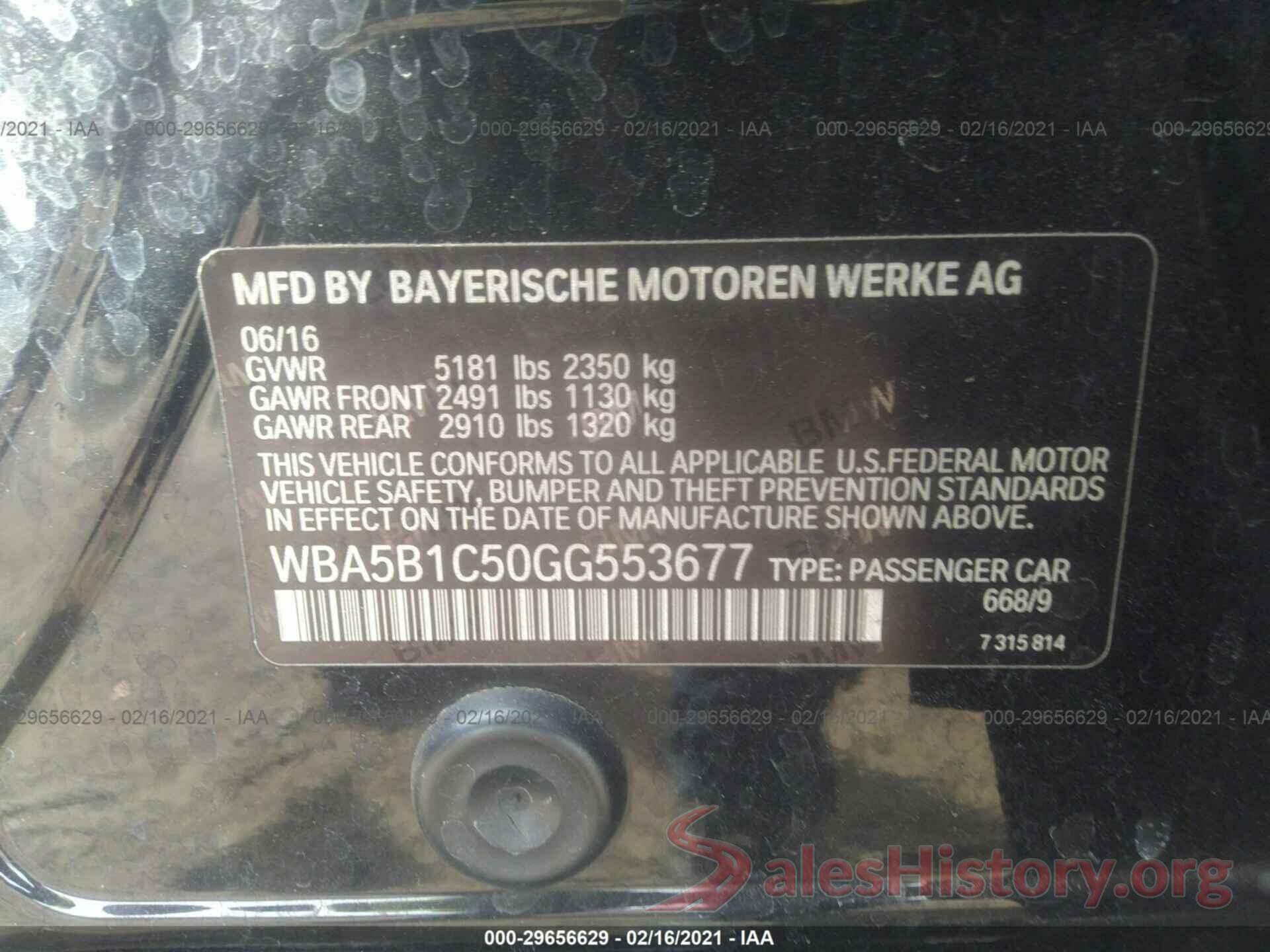 WBA5B1C50GG553677 2016 BMW 5 SERIES