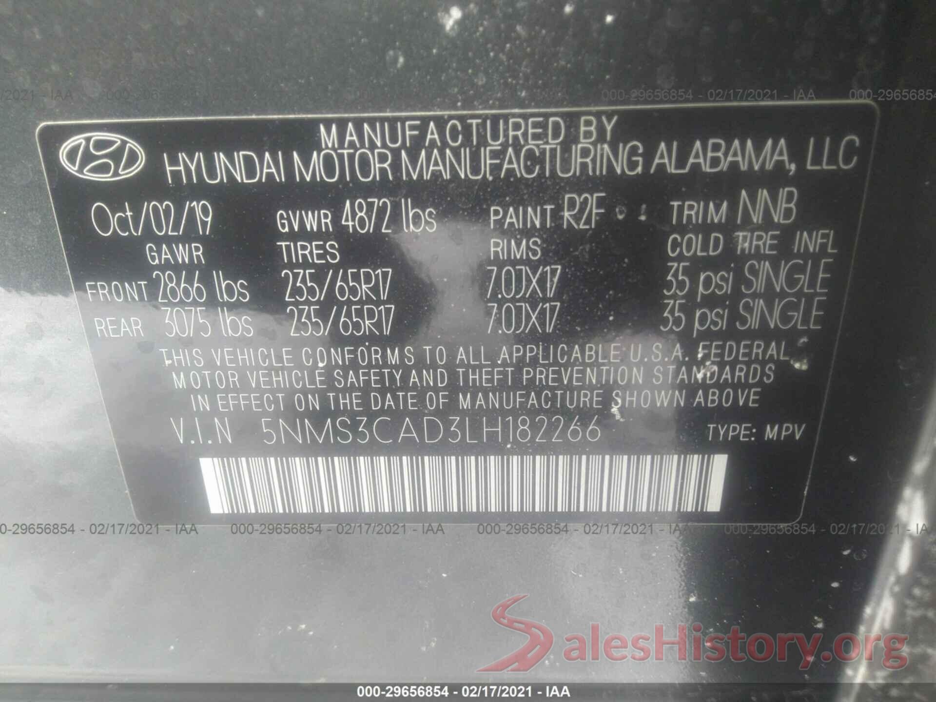 5NMS3CAD3LH182266 2020 HYUNDAI SANTA FE