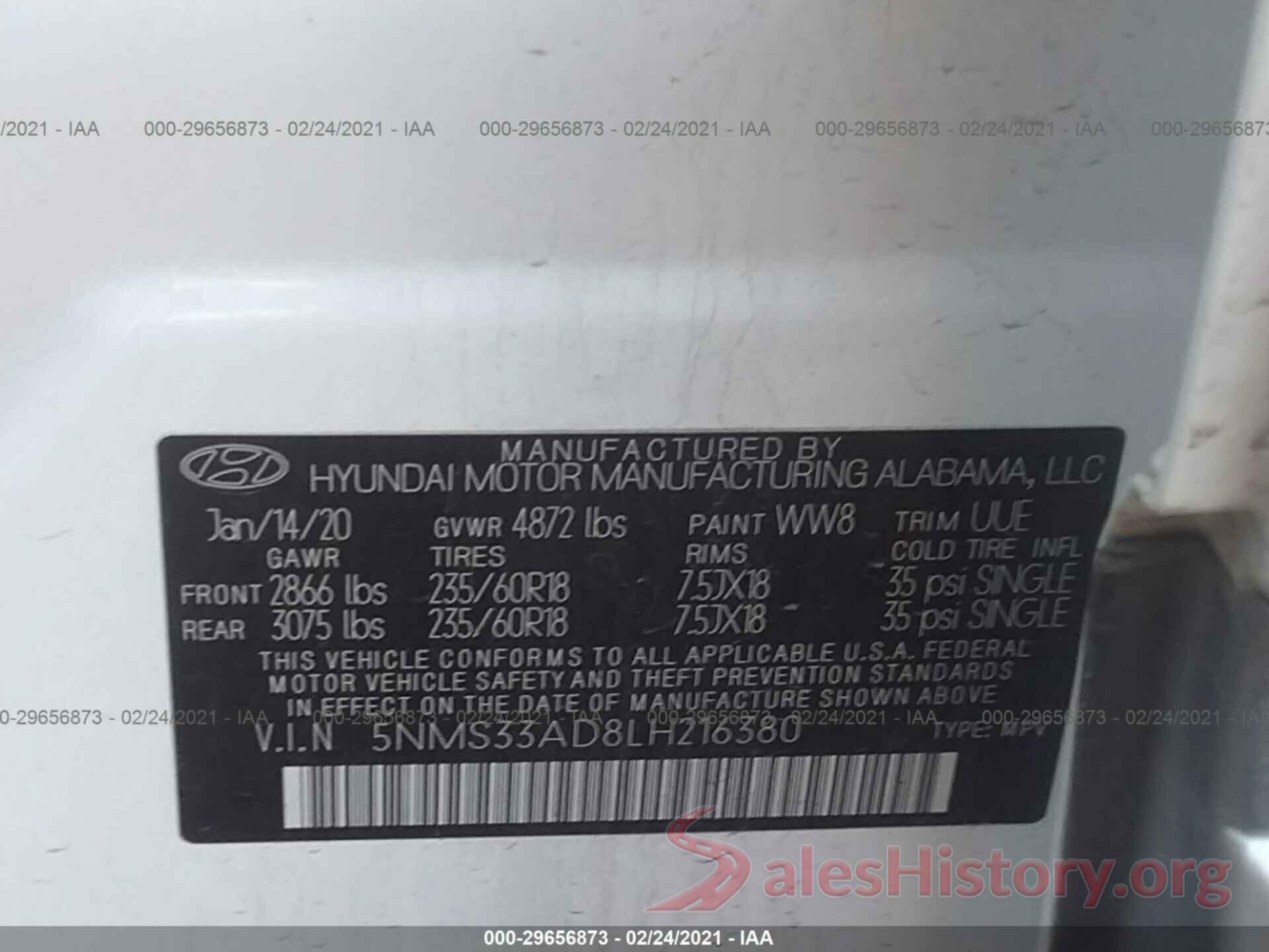 5NMS33AD8LH216380 2020 HYUNDAI SANTA FE