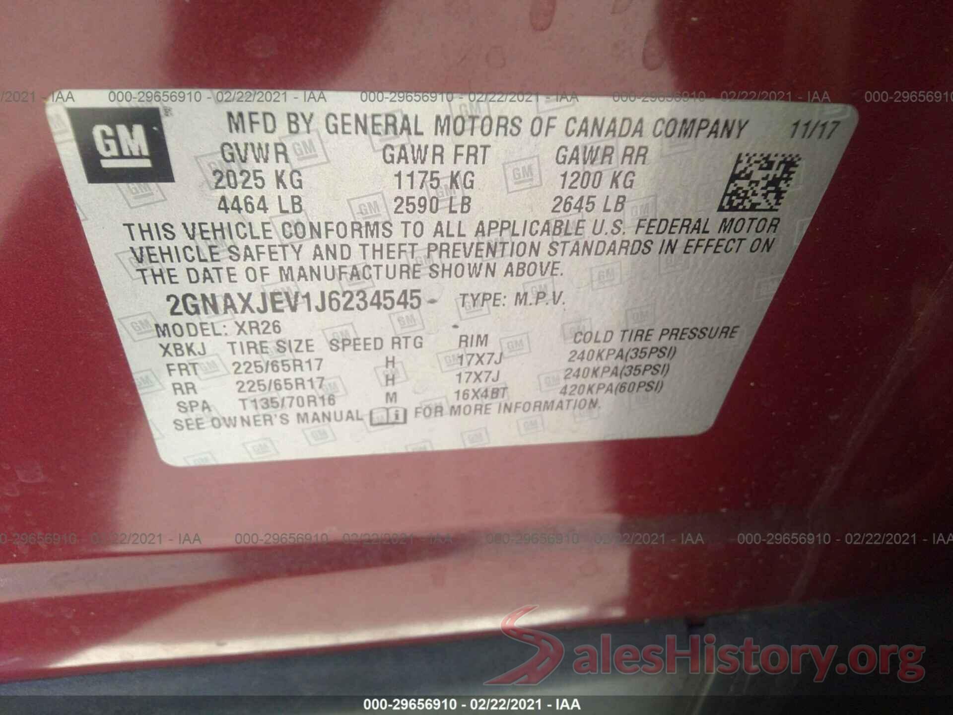 2GNAXJEV1J6234545 2018 CHEVROLET EQUINOX