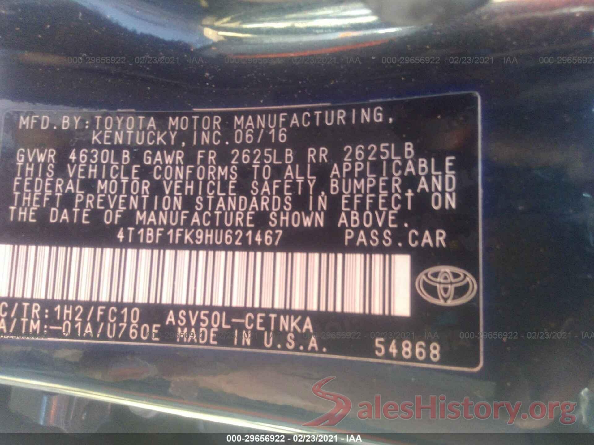 4T1BF1FK9HU621467 2017 TOYOTA CAMRY