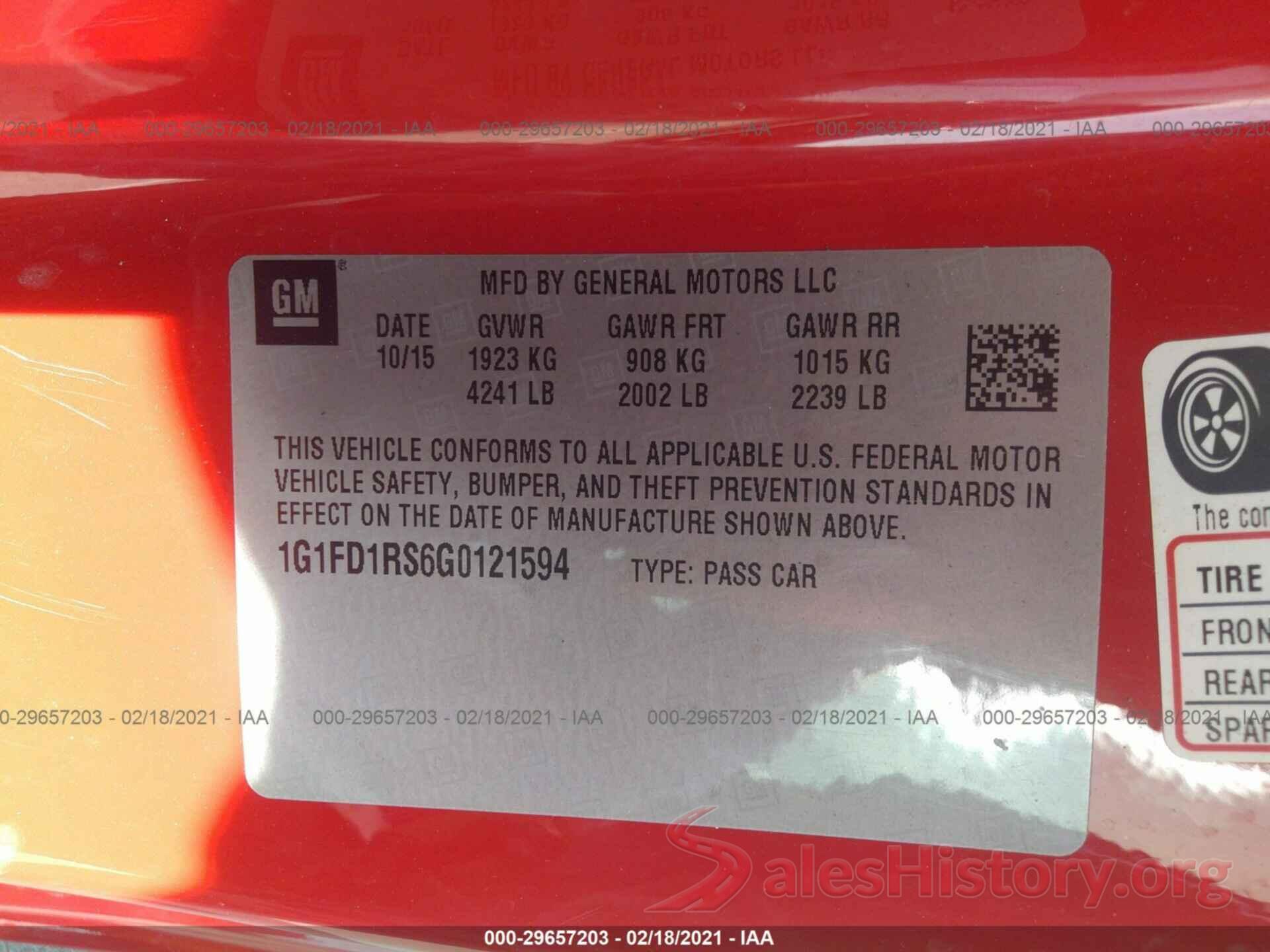 1G1FD1RS6G0121594 2016 CHEVROLET CAMARO