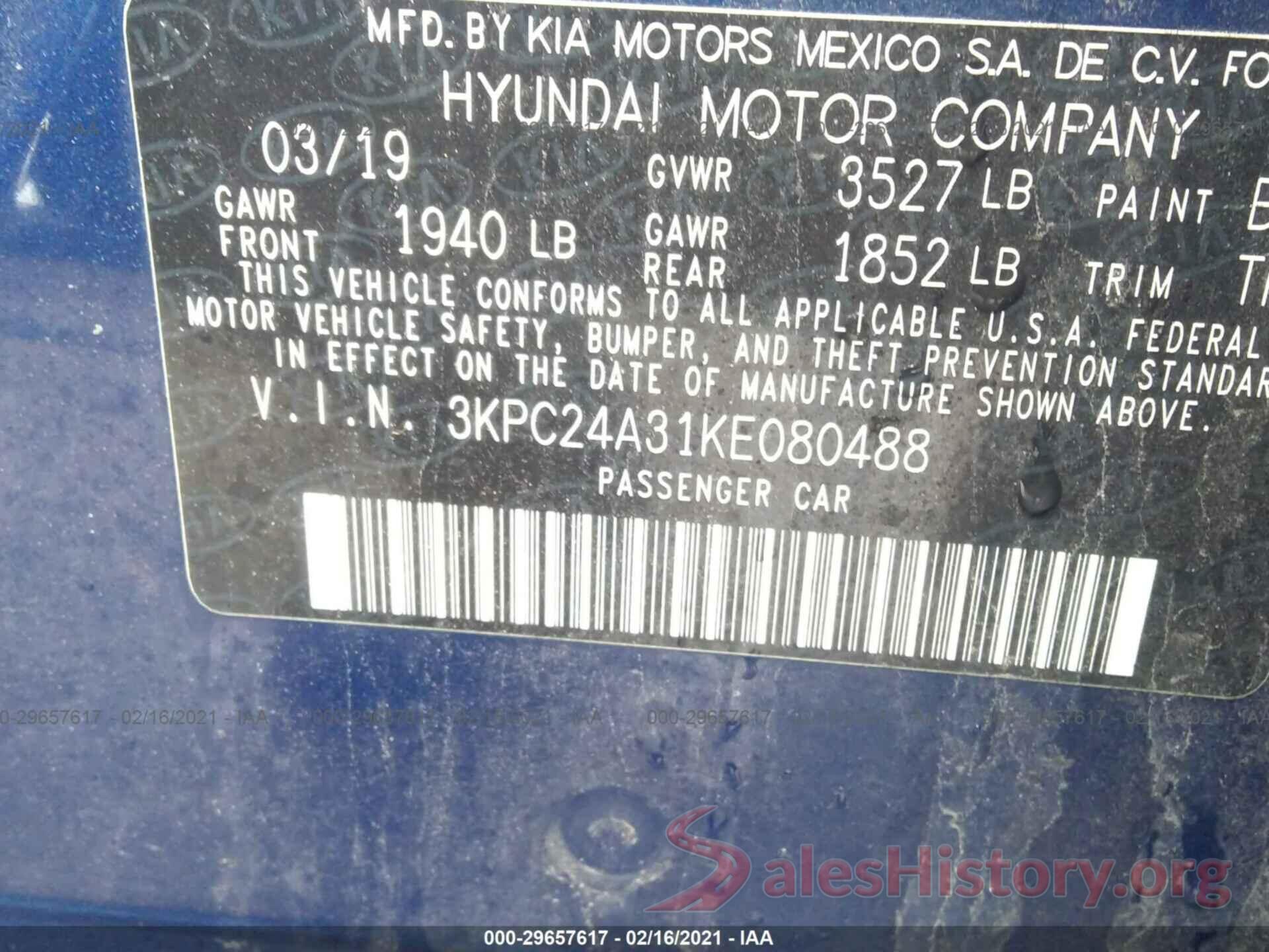 3KPC24A31KE080488 2019 HYUNDAI ACCENT