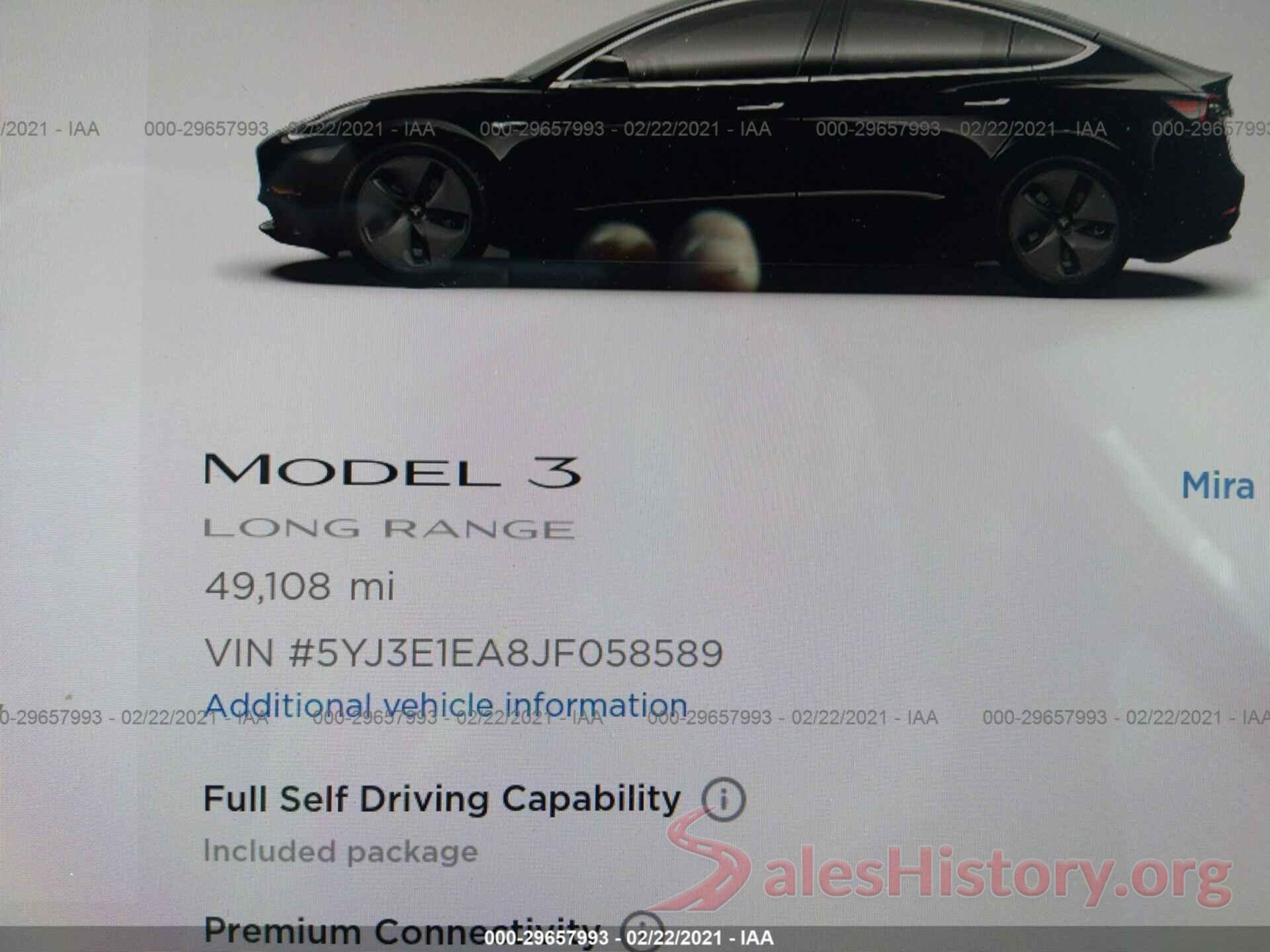 5YJ3E1EA8JF058589 2018 TESLA MODEL 3