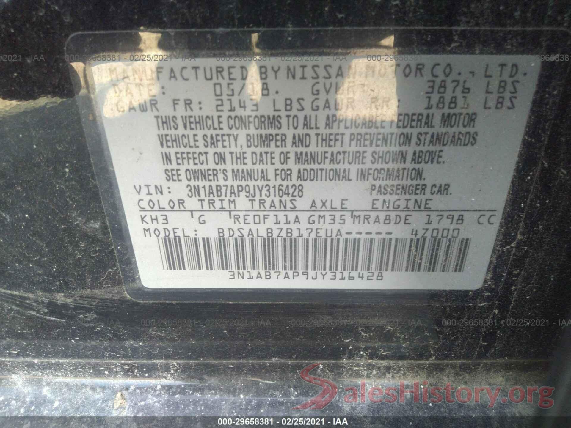 3N1AB7AP9JY316428 2018 NISSAN SENTRA