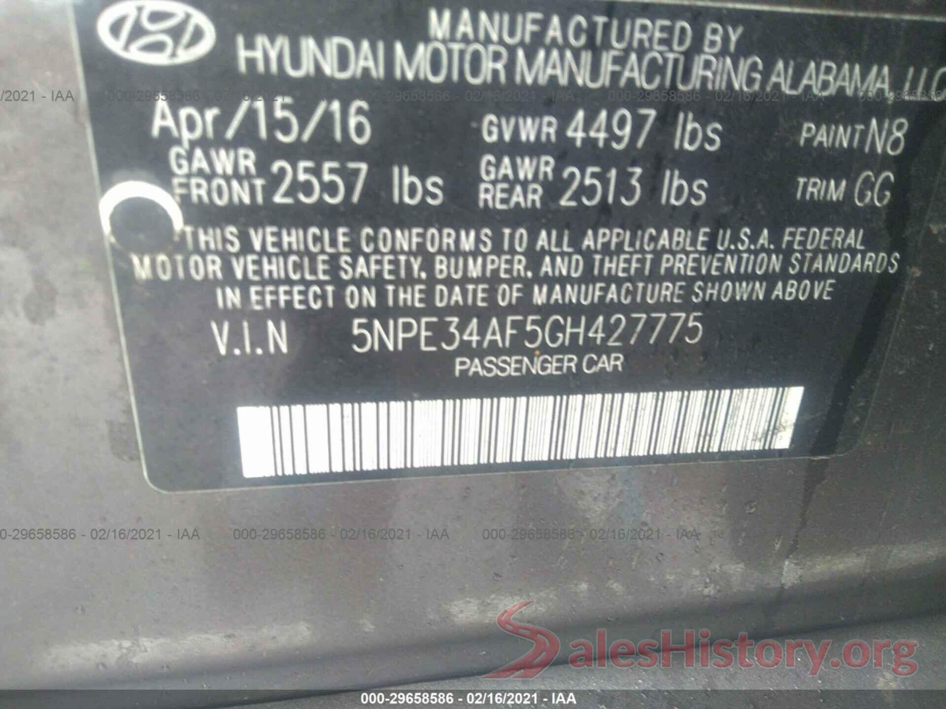 5NPE34AF5GH427775 2016 HYUNDAI SONATA