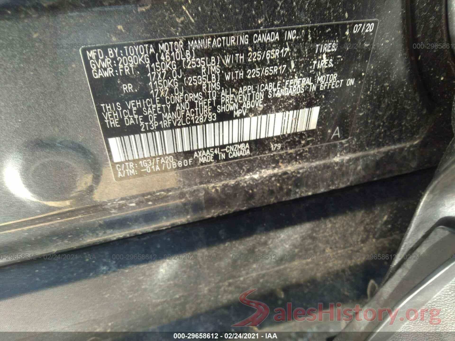 2T3P1RFV2LC128793 2020 TOYOTA RAV4