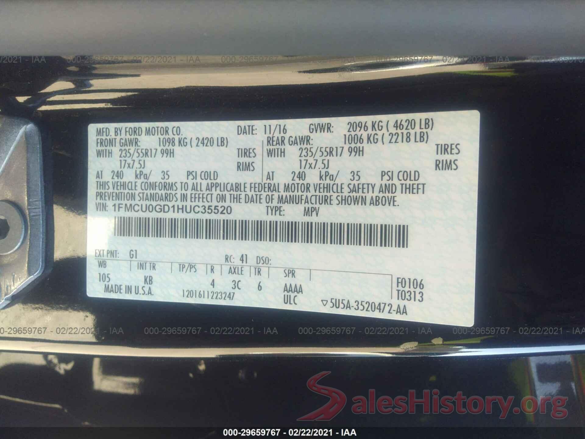 1FMCU0GD1HUC35520 2017 FORD ESCAPE