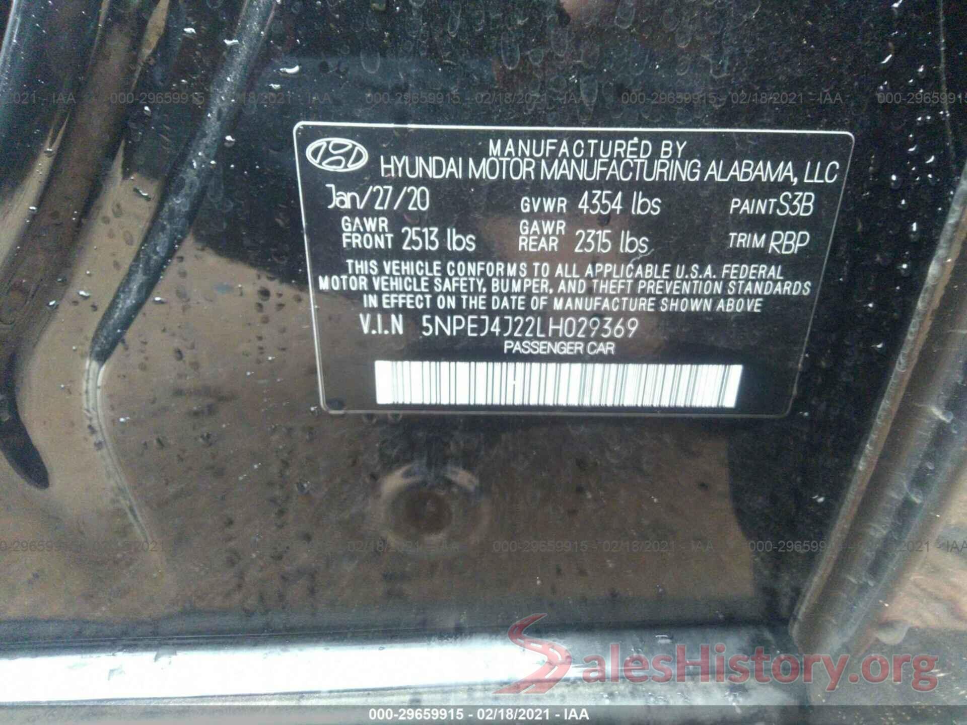 5NPEJ4J22LH029369 2020 HYUNDAI SONATA