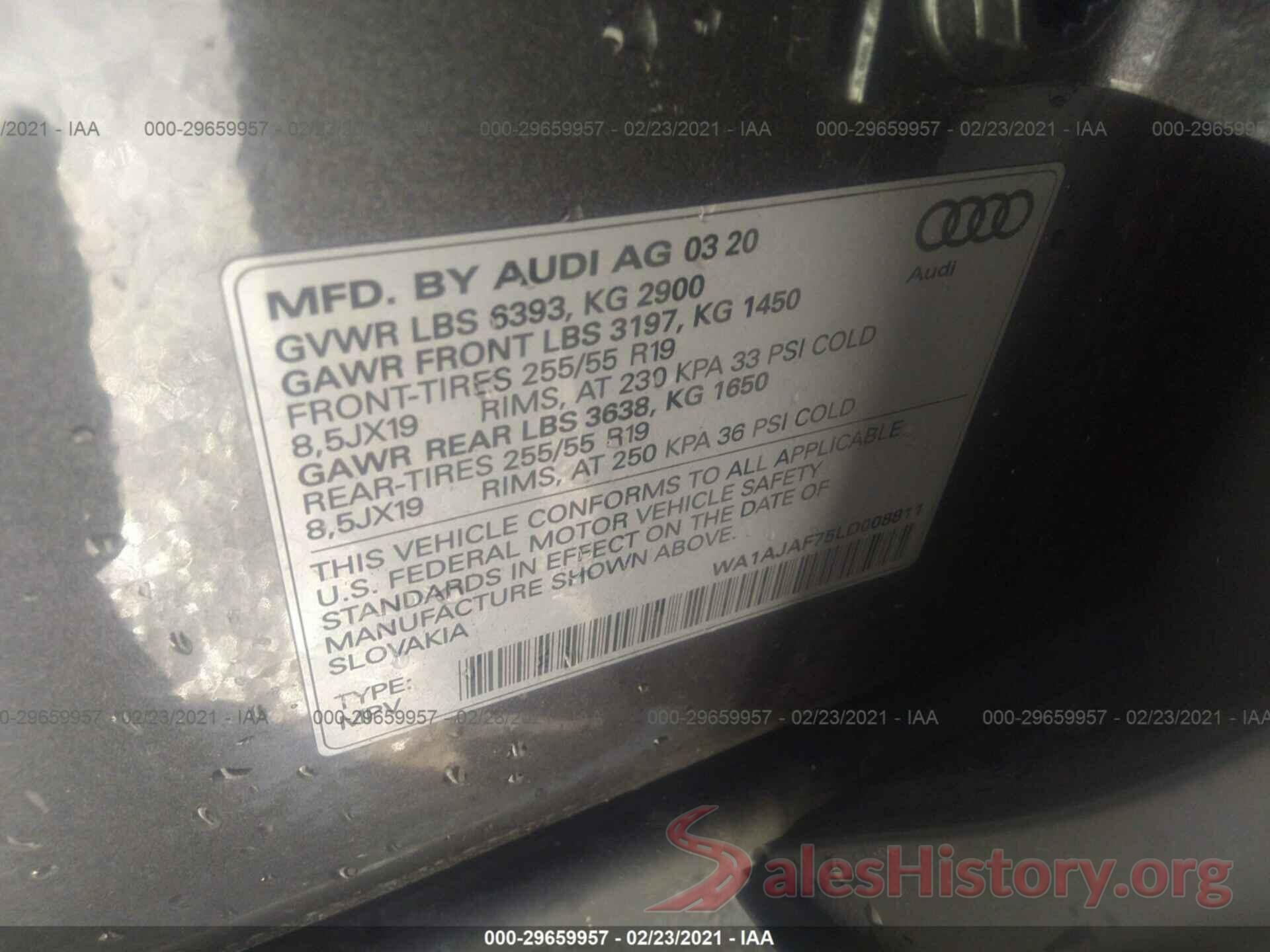 WA1AJAF75LD008811 2020 AUDI Q7