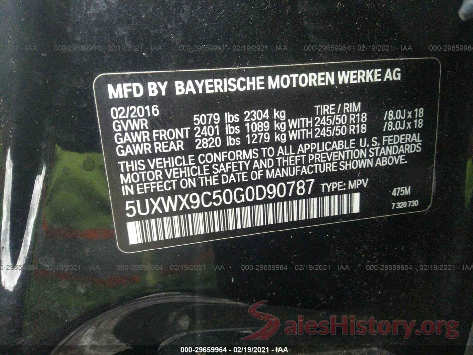 5UXWX9C50G0D90787 2016 BMW X3