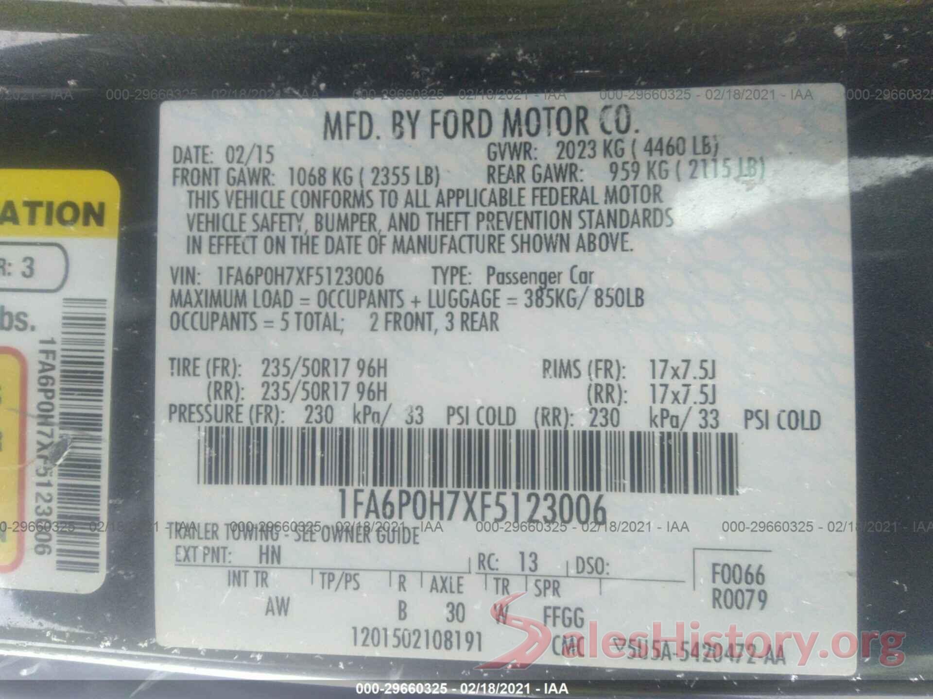 1FA6P0H7XF5123006 2015 FORD FUSION