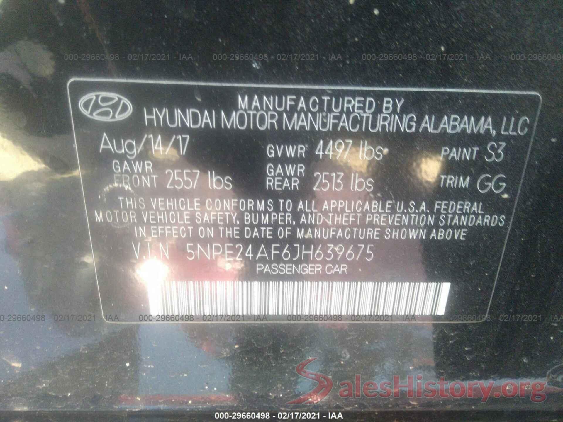 5NPE24AF6JH639675 2018 HYUNDAI SONATA