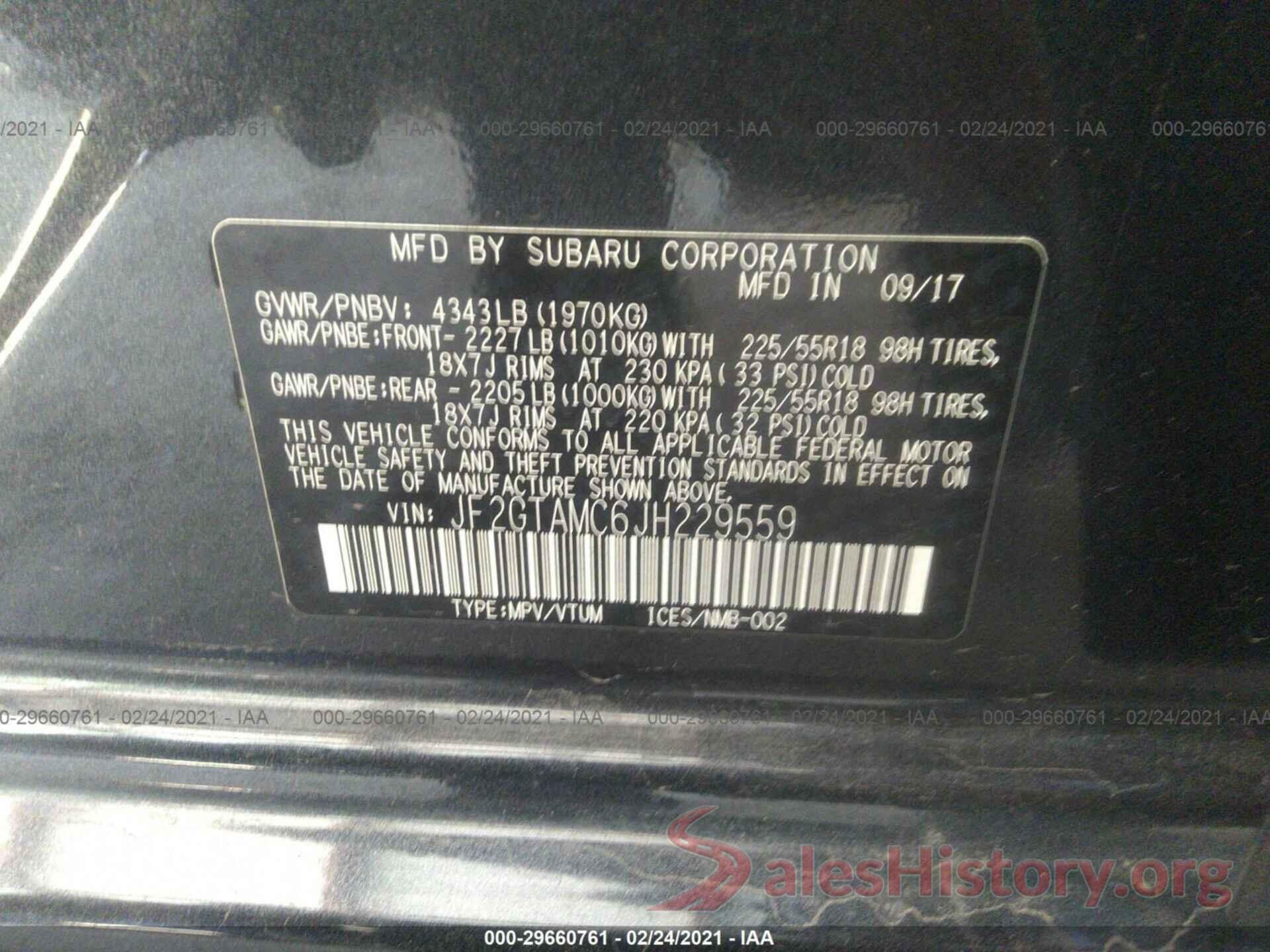 JF2GTAMC6JH229559 2018 SUBARU CROSSTREK