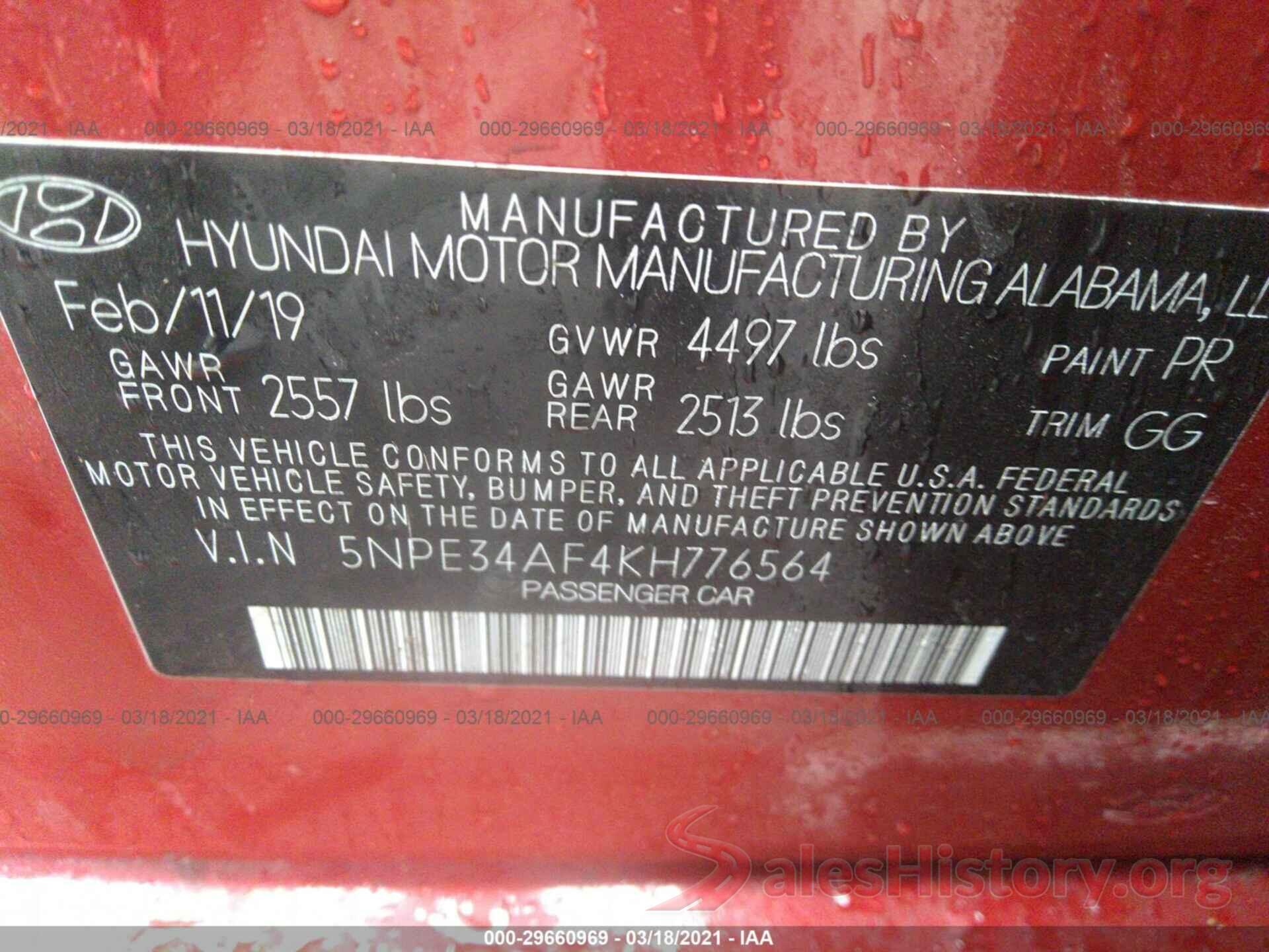 5NPE34AF4KH776564 2019 HYUNDAI SONATA