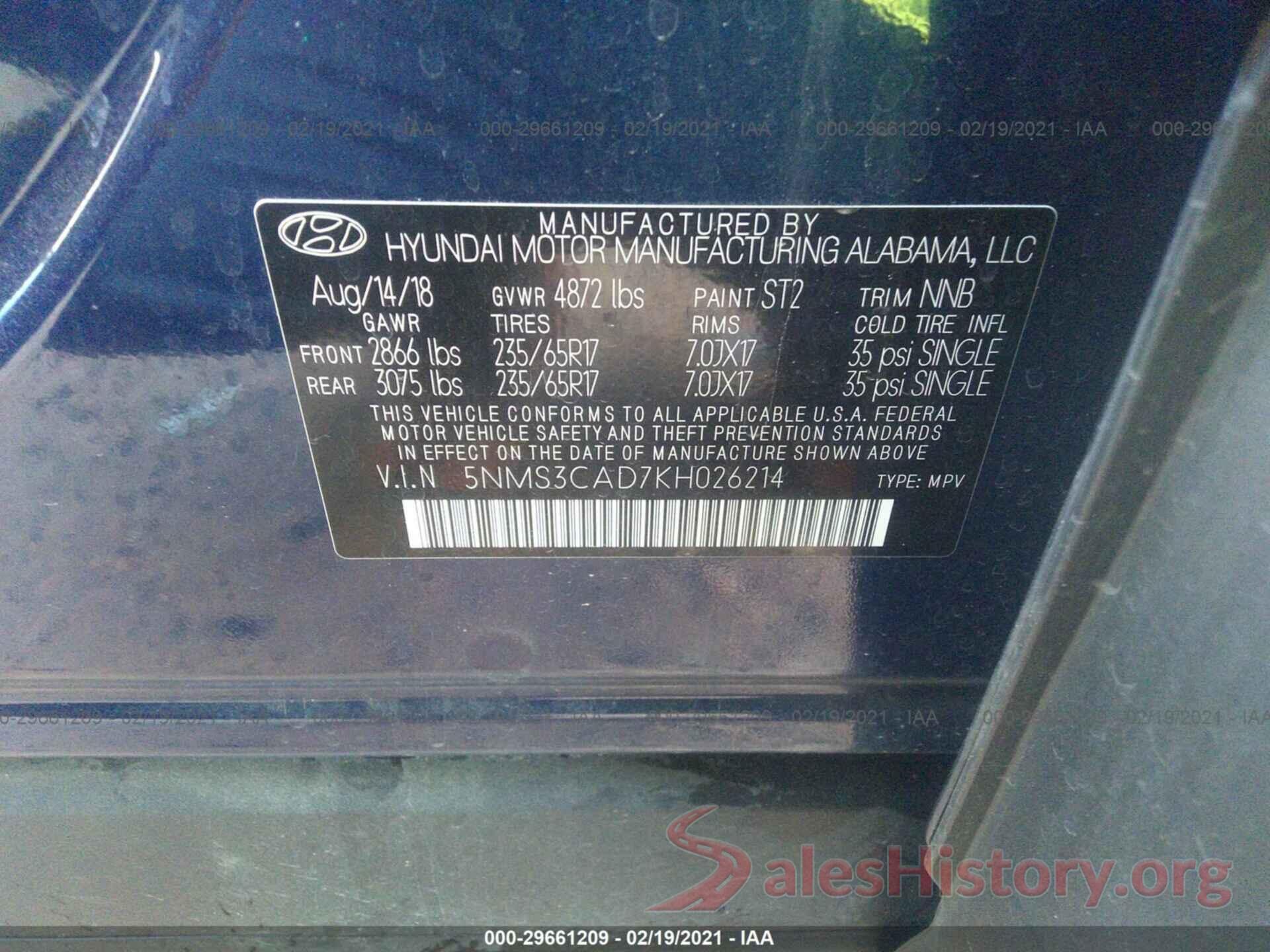 5NMS3CAD7KH026214 2019 HYUNDAI SANTA FE