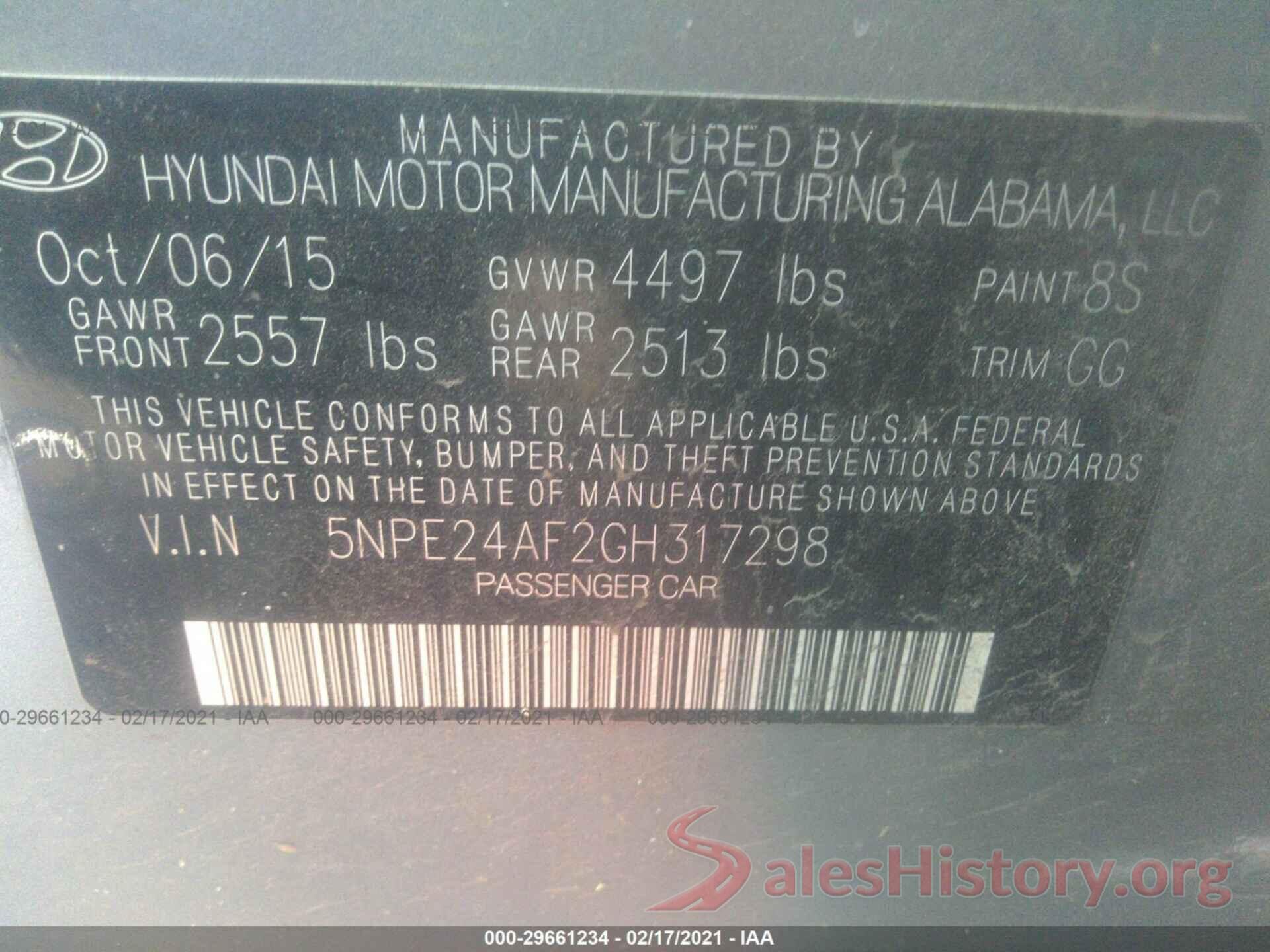 5NPE24AF2GH317298 2016 HYUNDAI SONATA