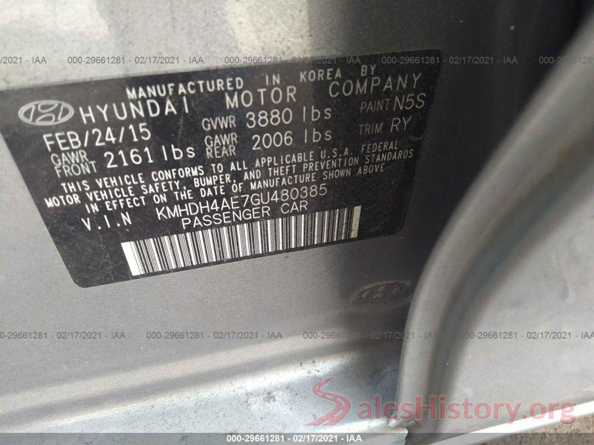 KMHDH4AE7GU480385 2016 HYUNDAI ELANTRA