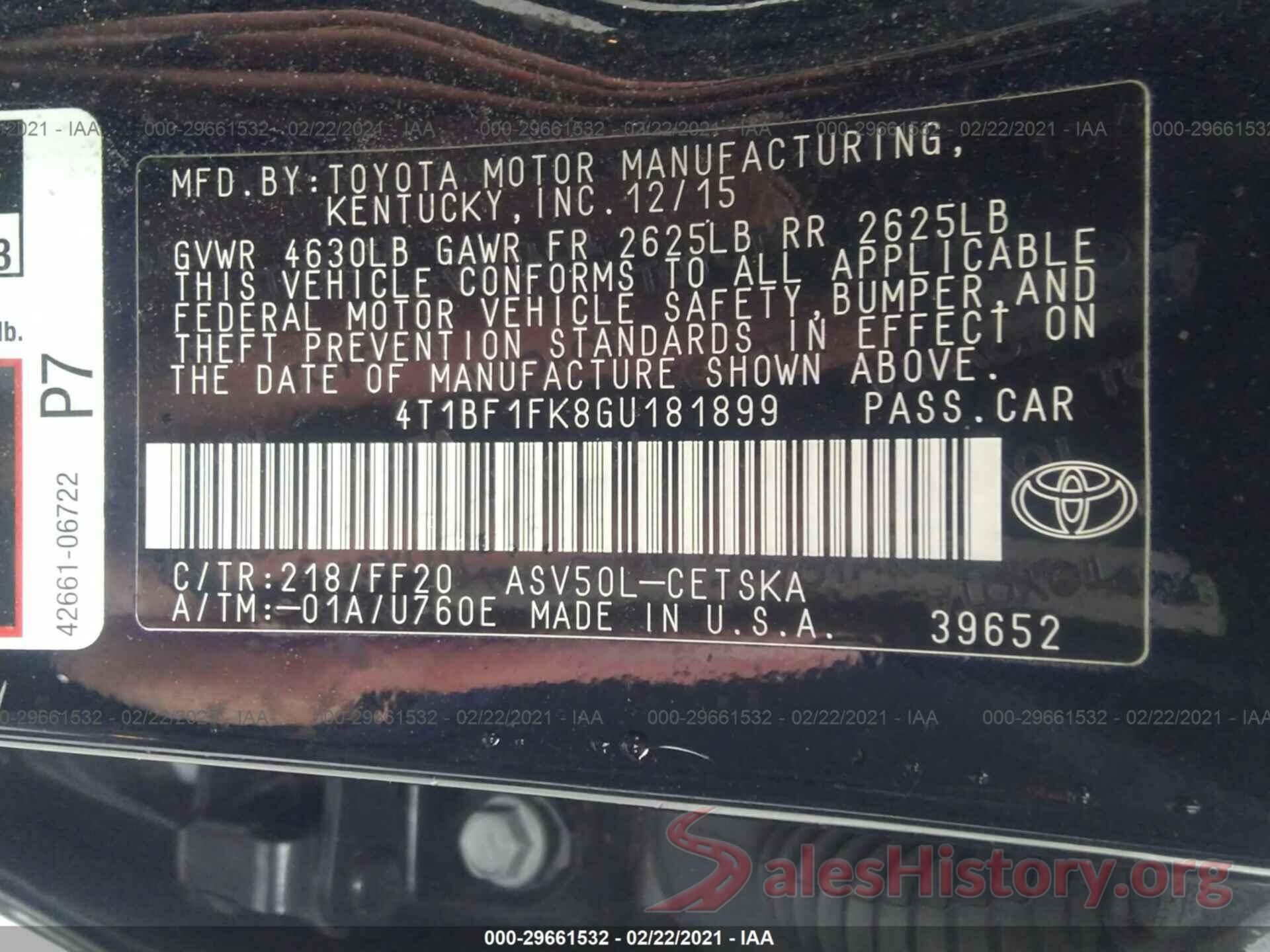 4T1BF1FK8GU181899 2016 TOYOTA CAMRY