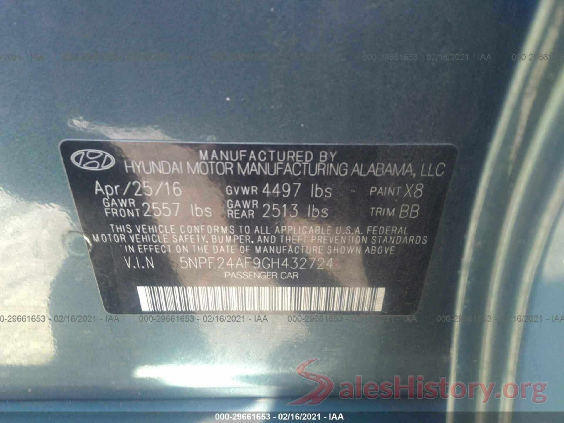 5NPE24AF9GH432724 2016 HYUNDAI SONATA