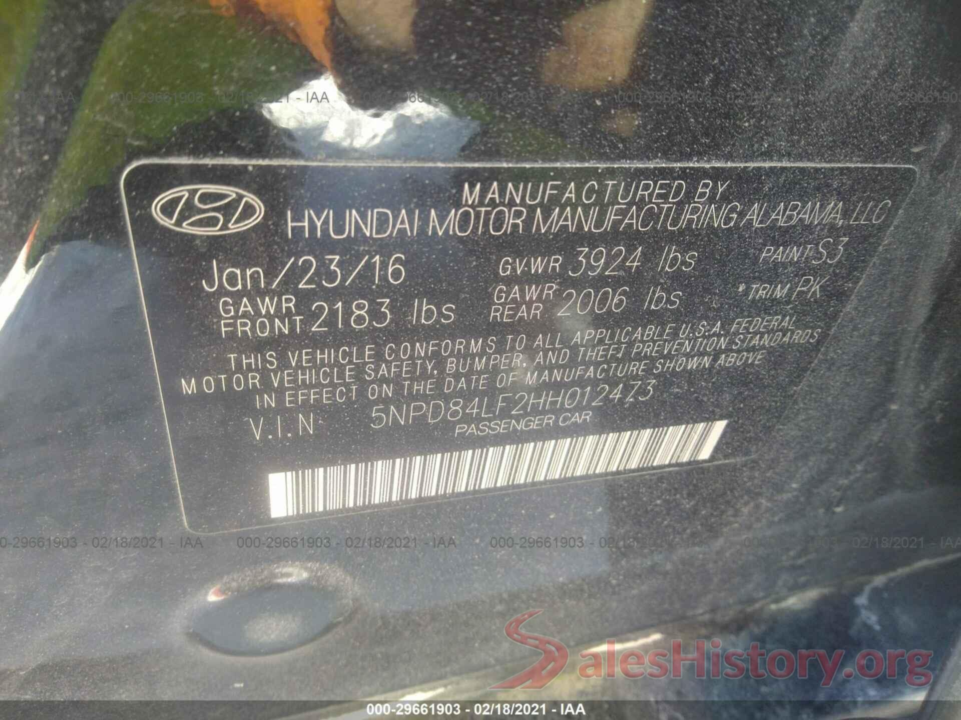 5NPD84LF2HH012473 2017 HYUNDAI ELANTRA