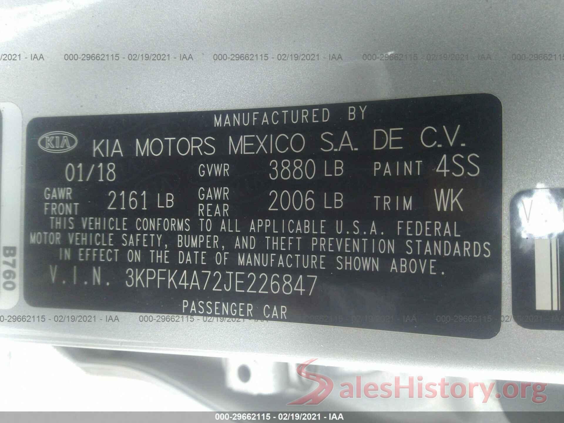 3KPFK4A72JE226847 2018 KIA FORTE