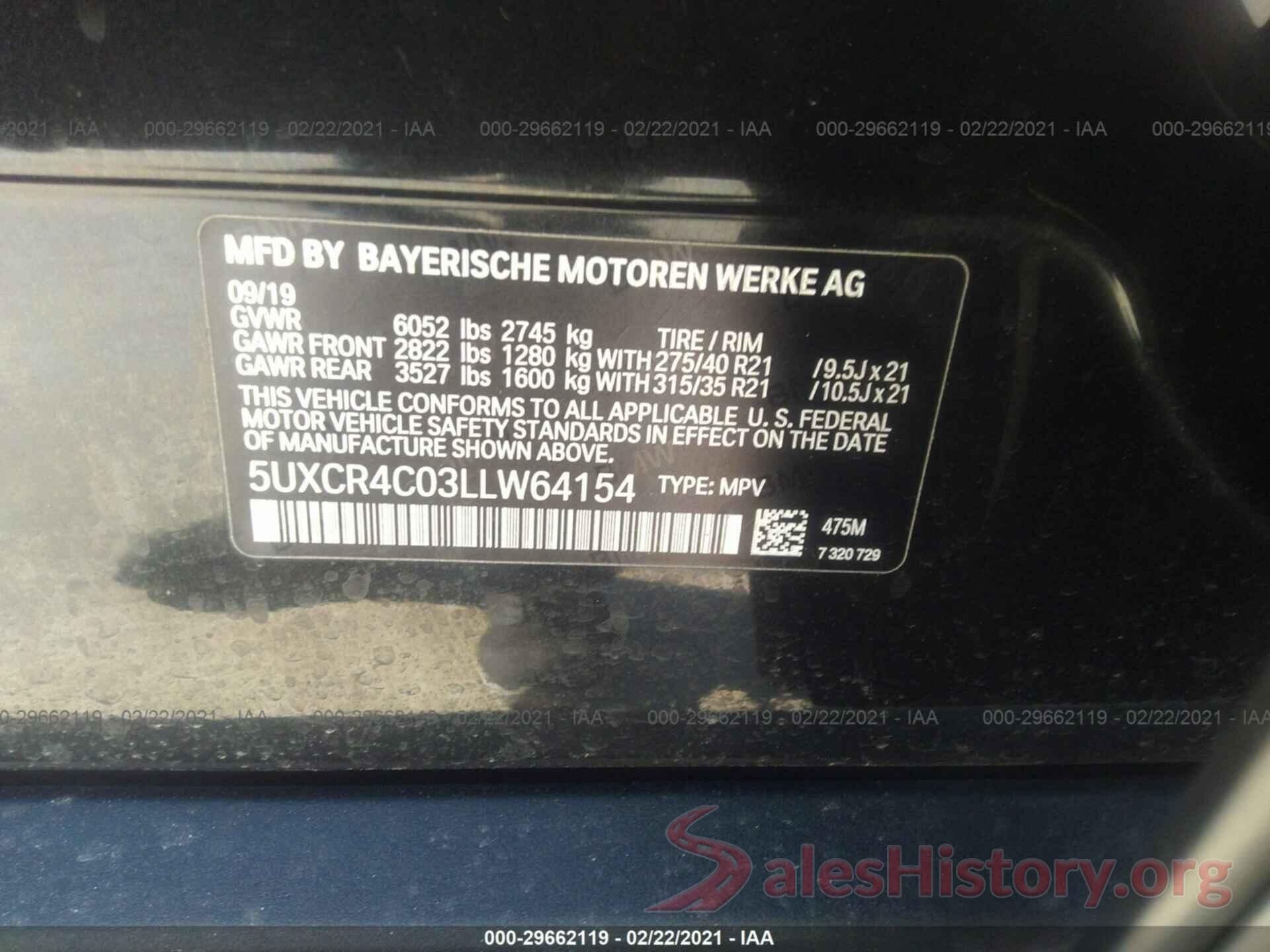 5UXCR4C03LLW64154 2020 BMW X5