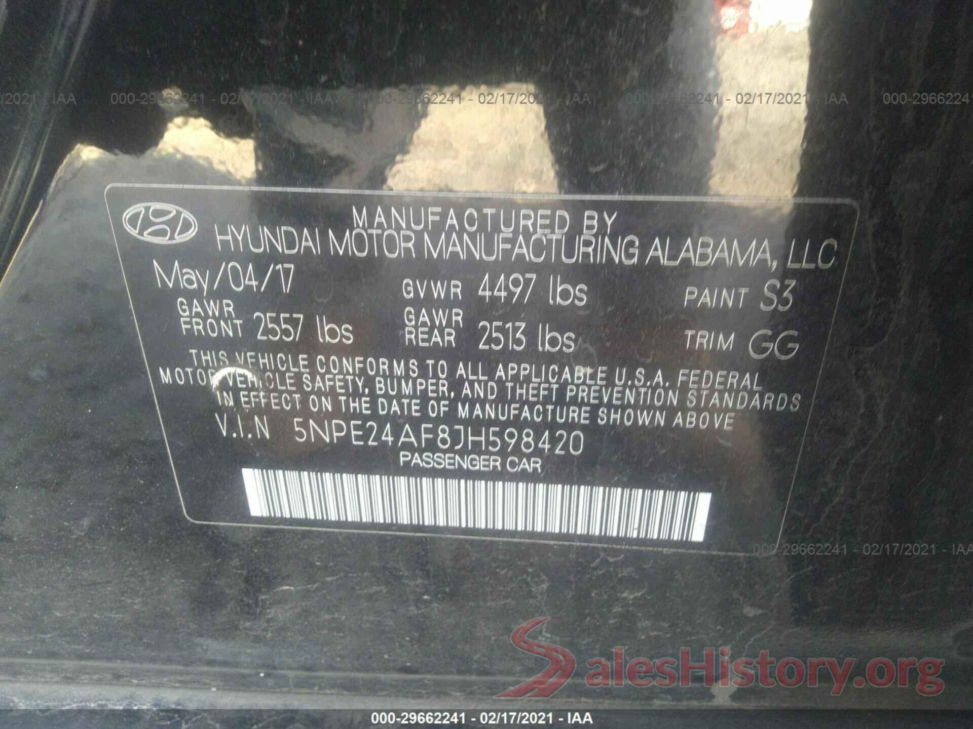 5NPE24AF8JH598420 2018 HYUNDAI SONATA