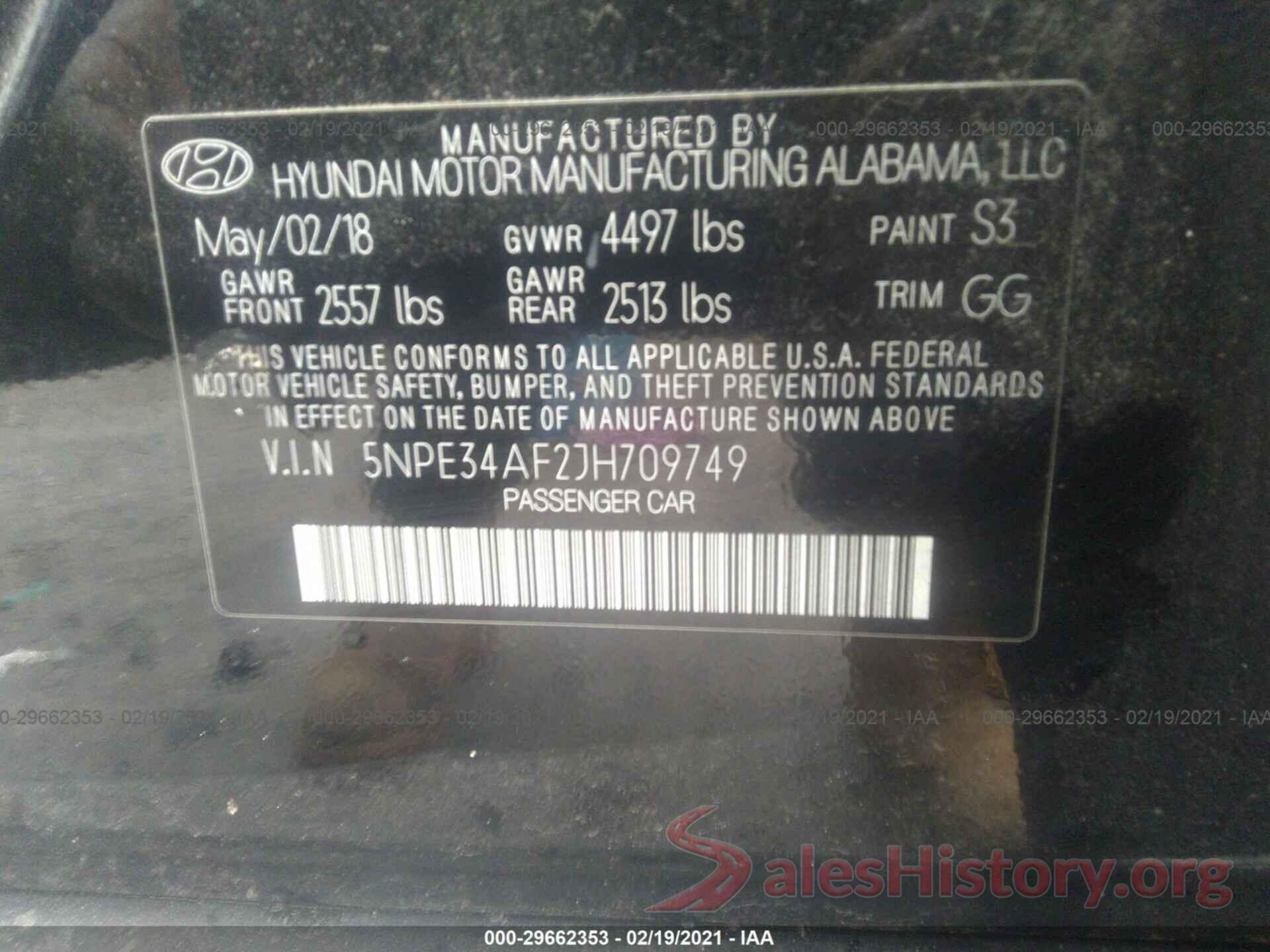 5NPE34AF2JH709749 2018 HYUNDAI SONATA