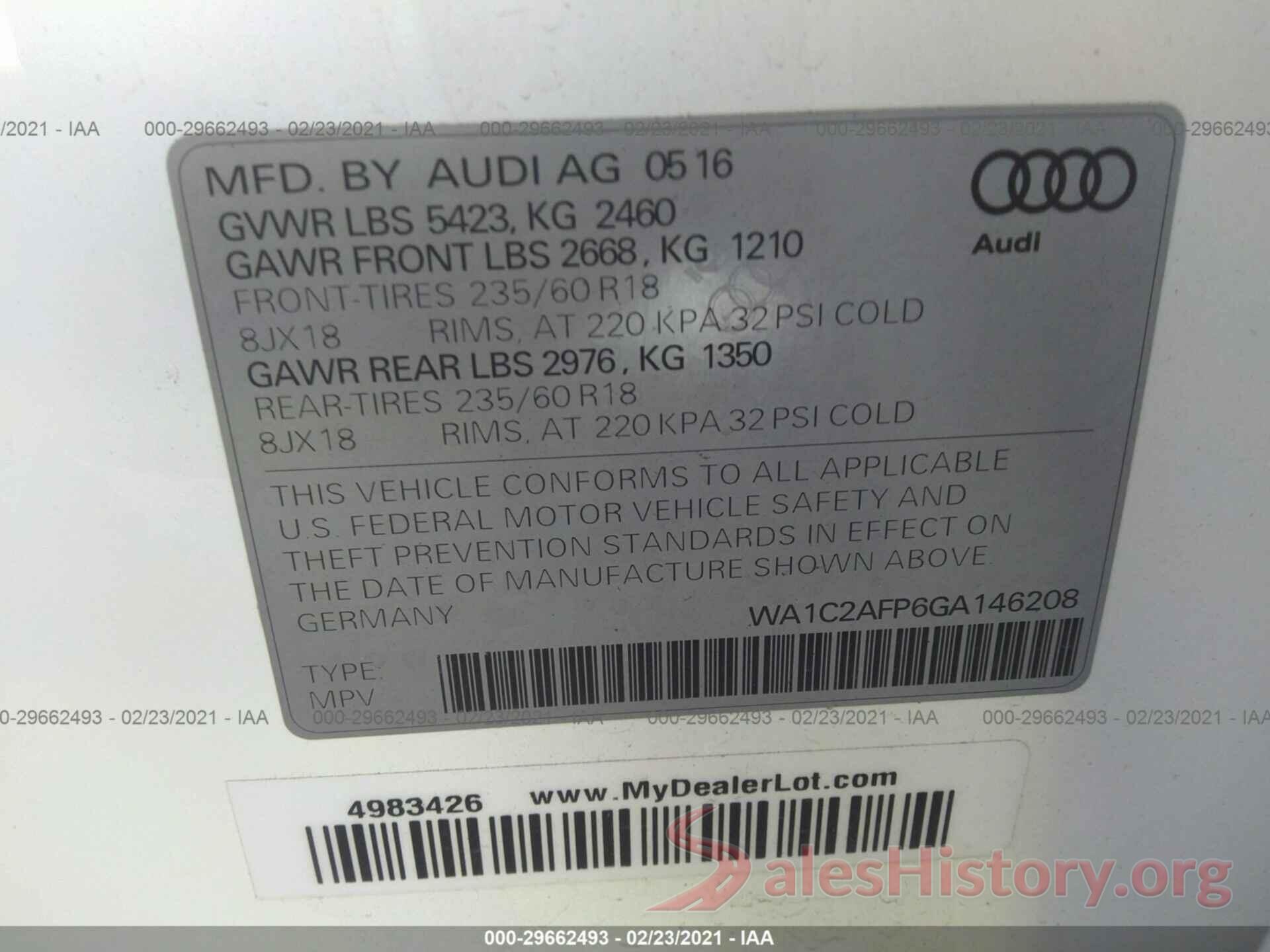 WA1C2AFP6GA146208 2016 AUDI Q5