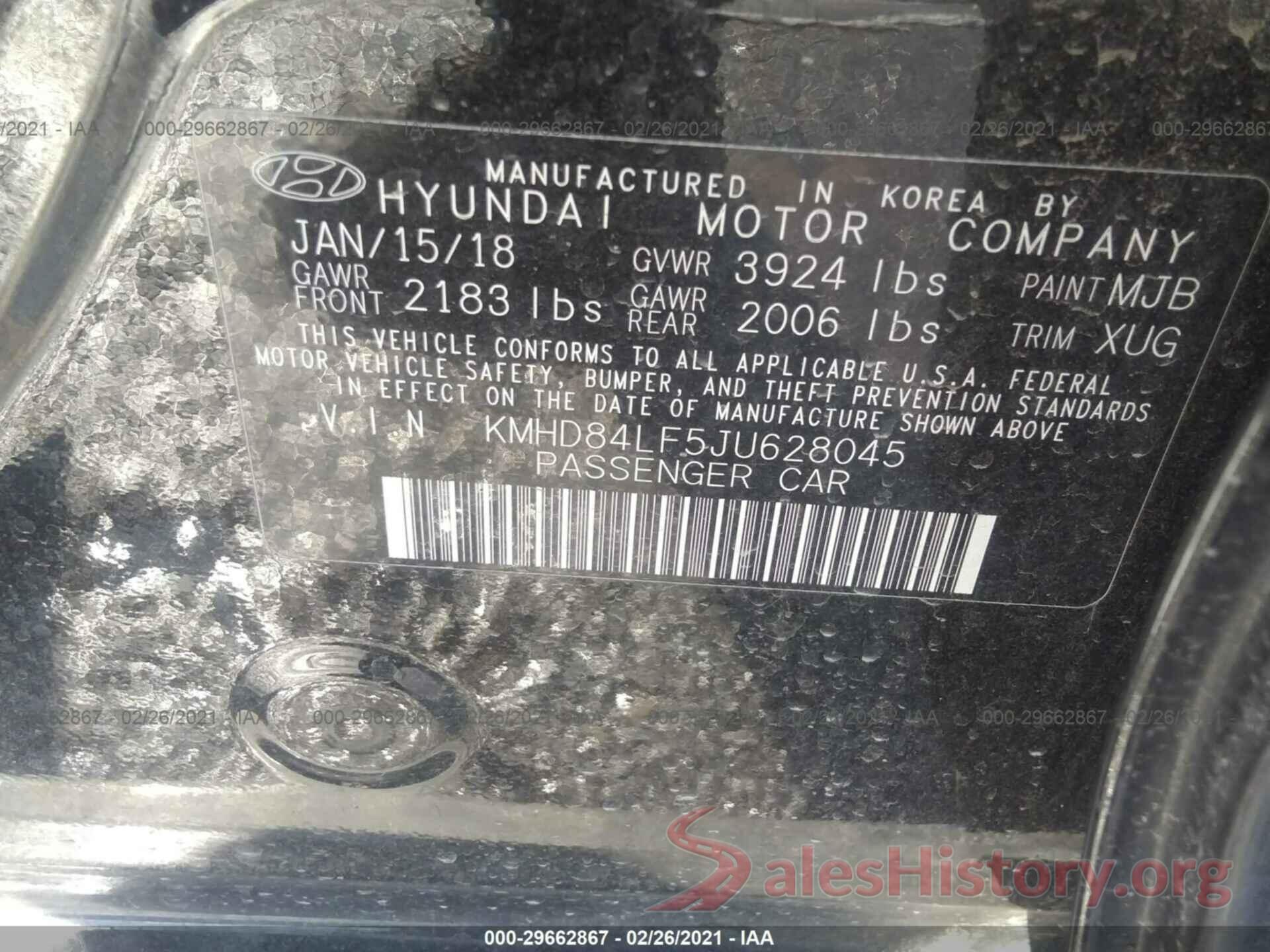 KMHD84LF5JU628045 2018 HYUNDAI ELANTRA