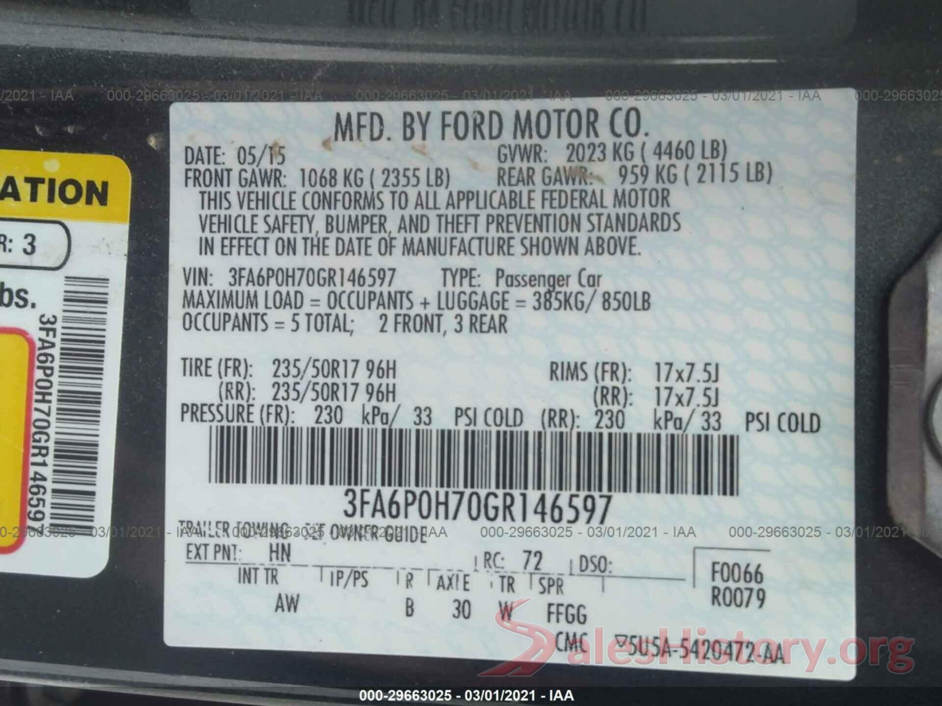 3FA6P0H70GR146597 2016 FORD FUSION